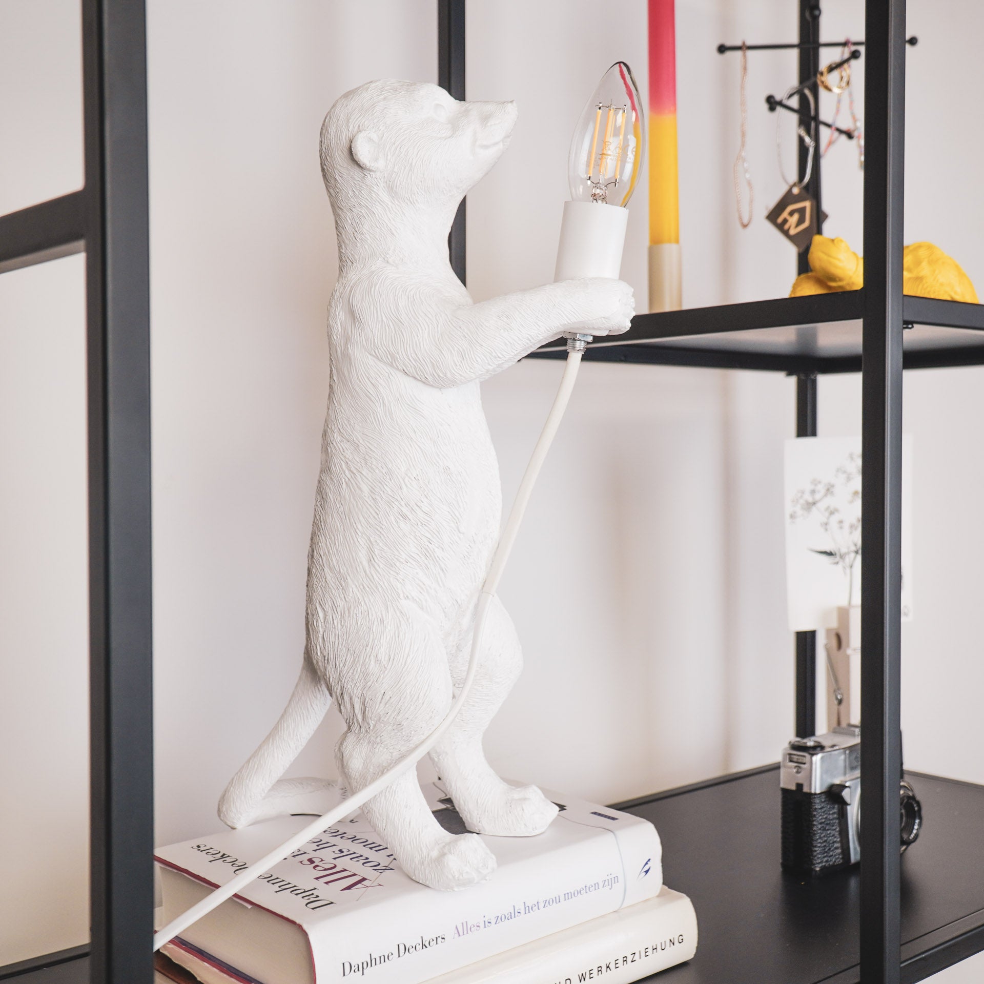 Lamp - Stokstaartje - Polyresin - Beige - 15x10x38cm