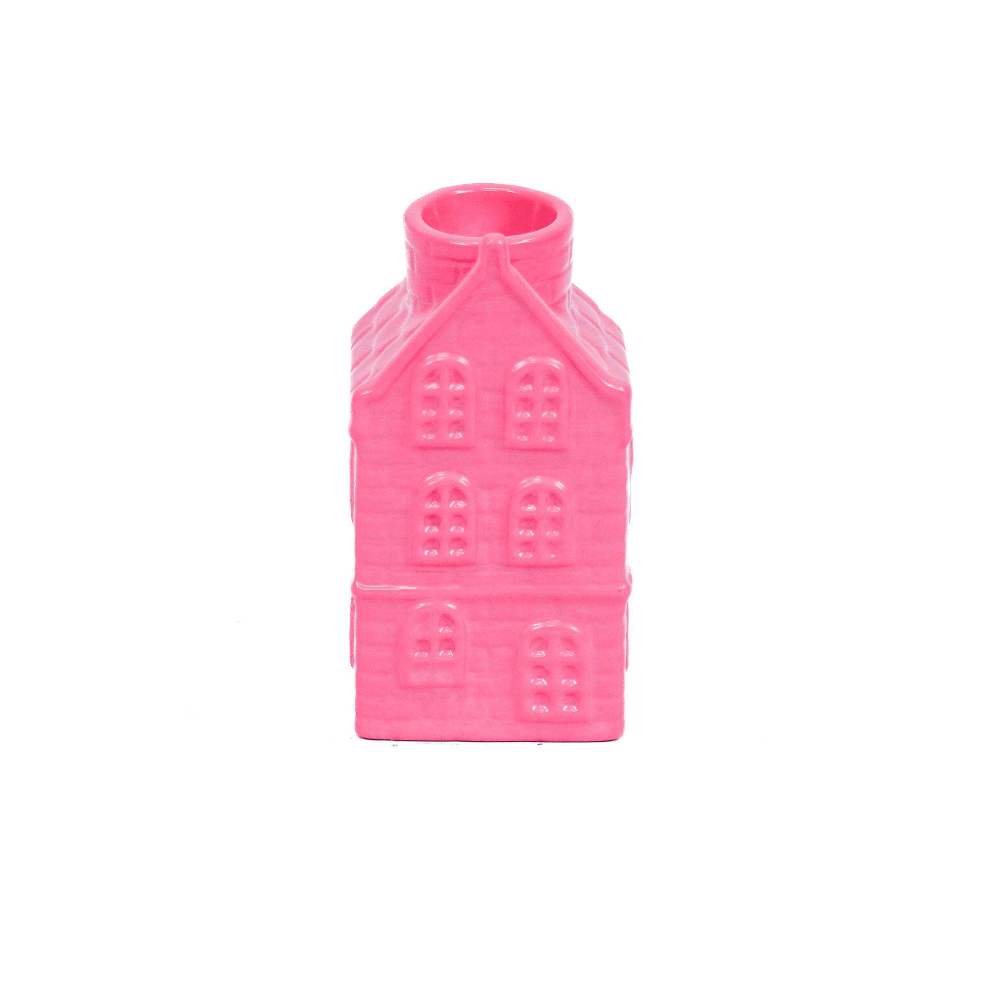 Kandelaar - Huis - Keramiek - Neon Roze - 6x5,5x11cm