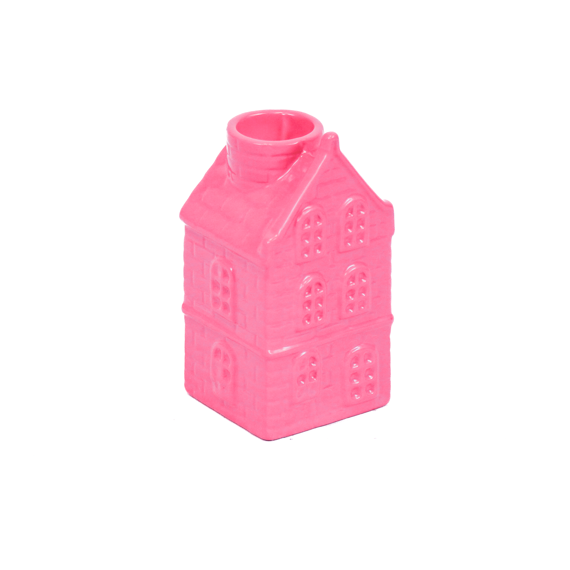 Kandelaar - Huis - Keramiek - Neon Roze - 6x5,5x11cm