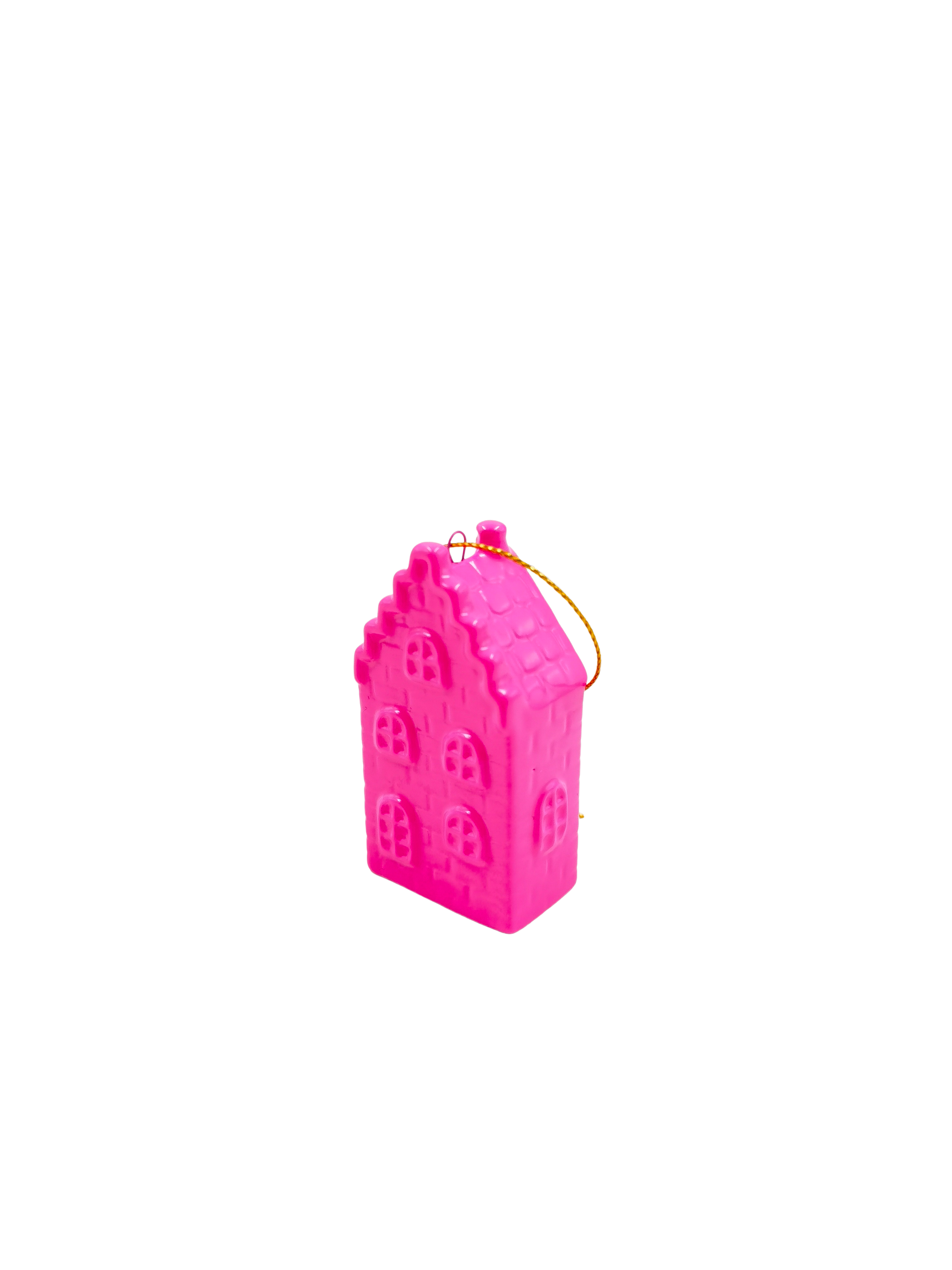 Kersthanger - Huisje - Keramiek - Neon Roze - 3,5x2x6,5cm