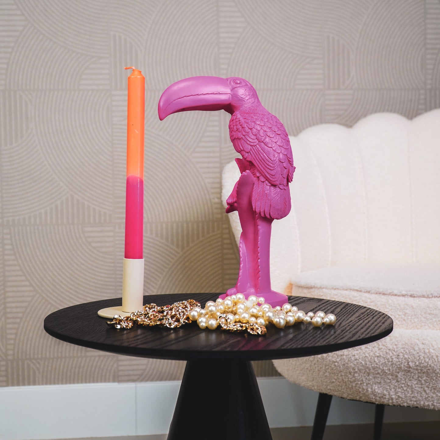 Ornament - Toekan - Polyresin - Roze - 18x9,5x29,5cm