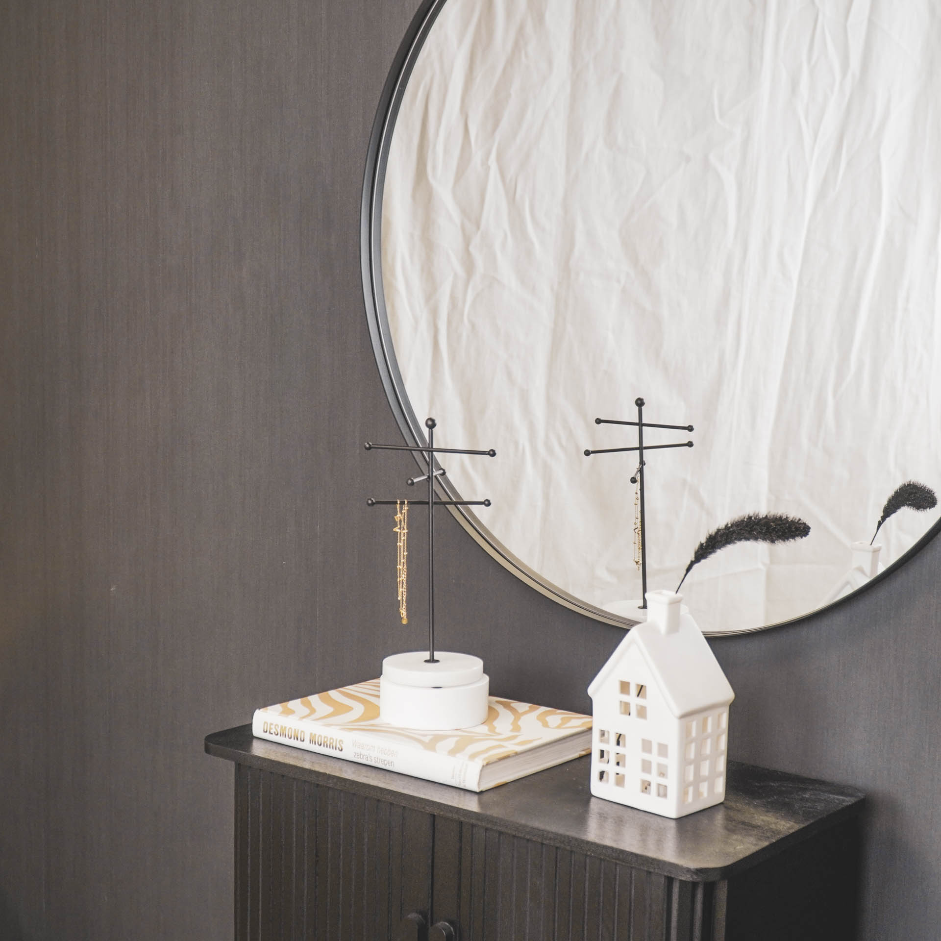 Spiegel - Rond - Metaal - Zwart - 80x3x80cm