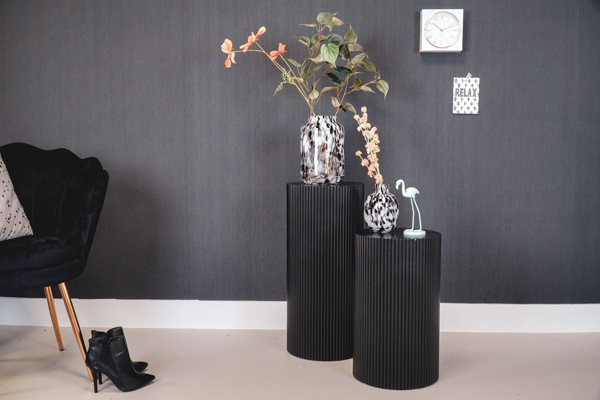 Bijzettafel /Pilaar- Cilinder - MDF - Zwart - 30x30x54cm