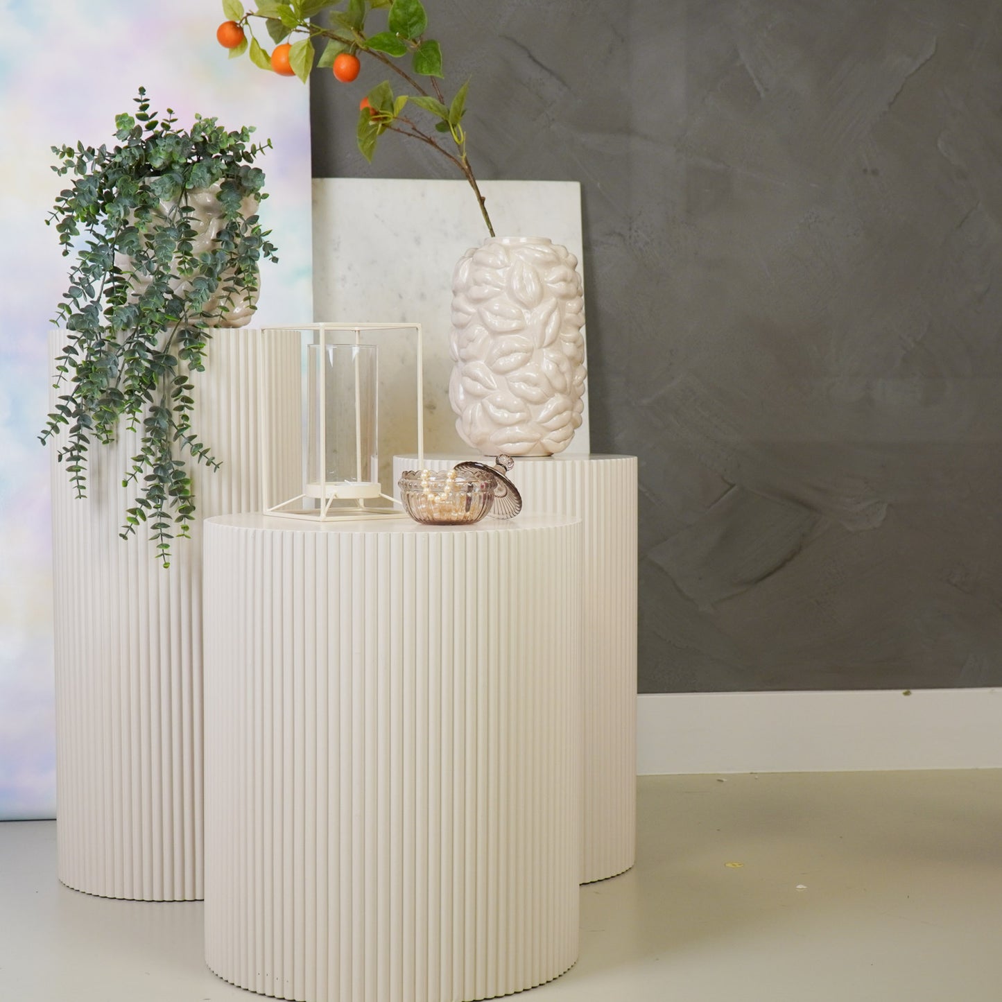 Bijzettafel /Pilaar- Cilinder- MDF - Zand - 30x30x65cm