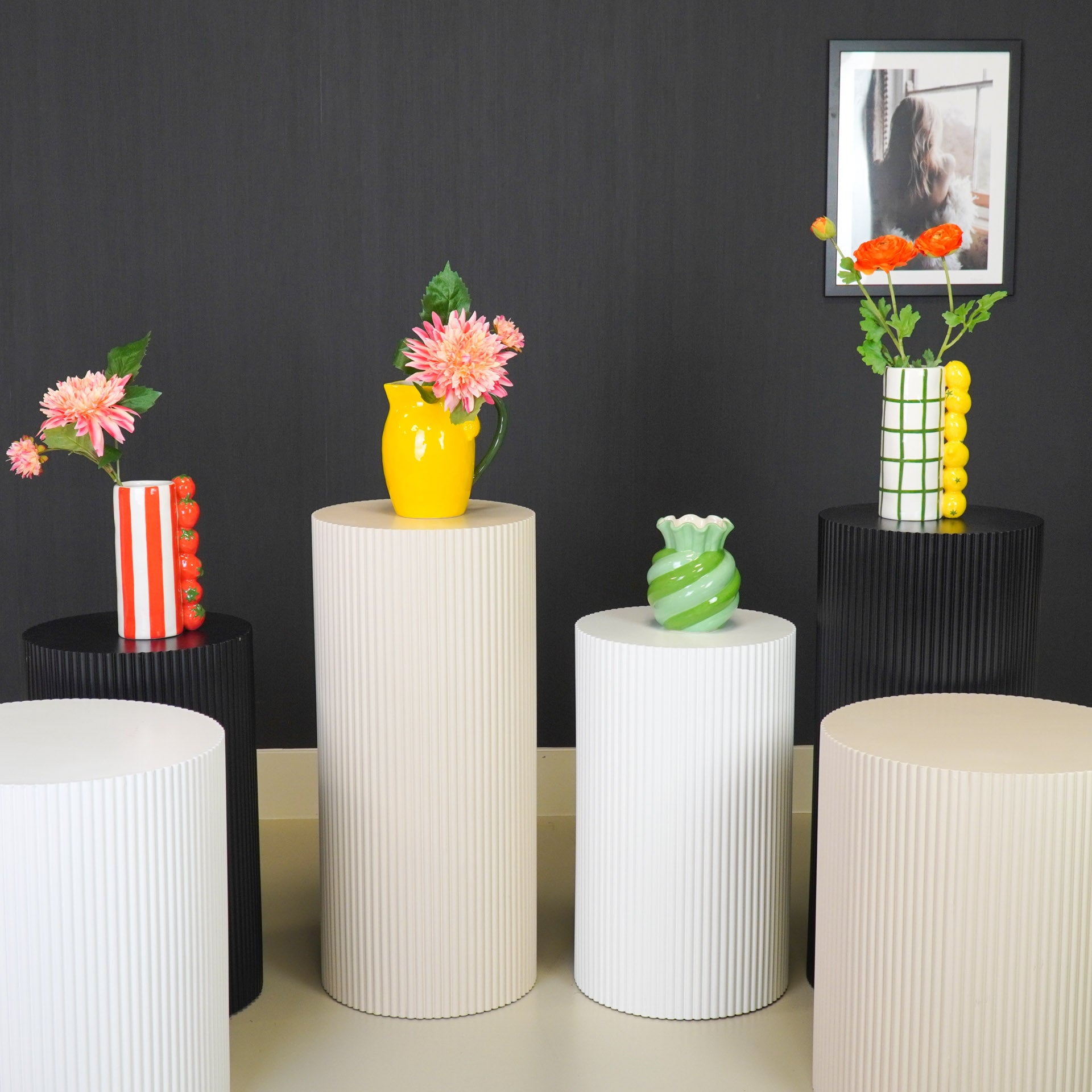 Bijzettafel /Pilaar- Cilinder- MDF - Zand - 30x30x65cm