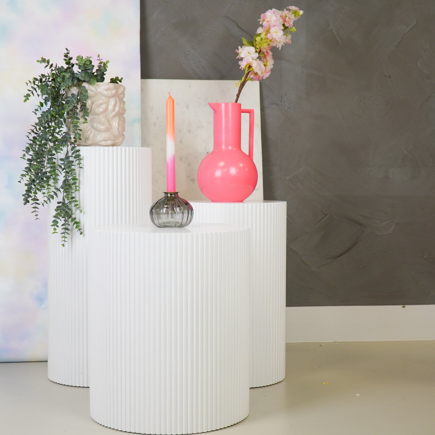 Bijzettafel - Cilinder -MDF - Wit - 39x39x45cm