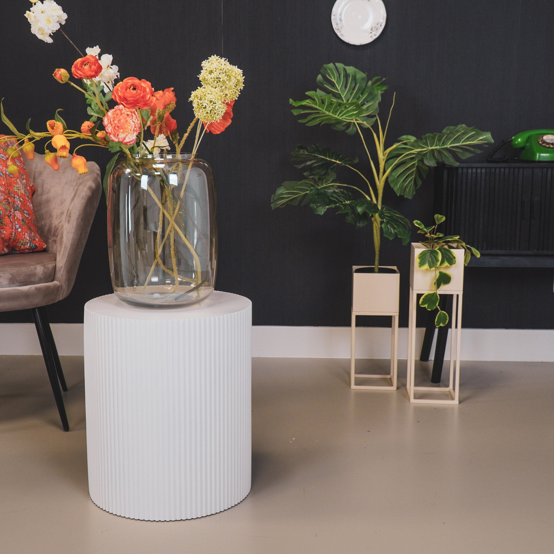 Bijzettafel - Cilinder -MDF - Wit - 39x39x45cm