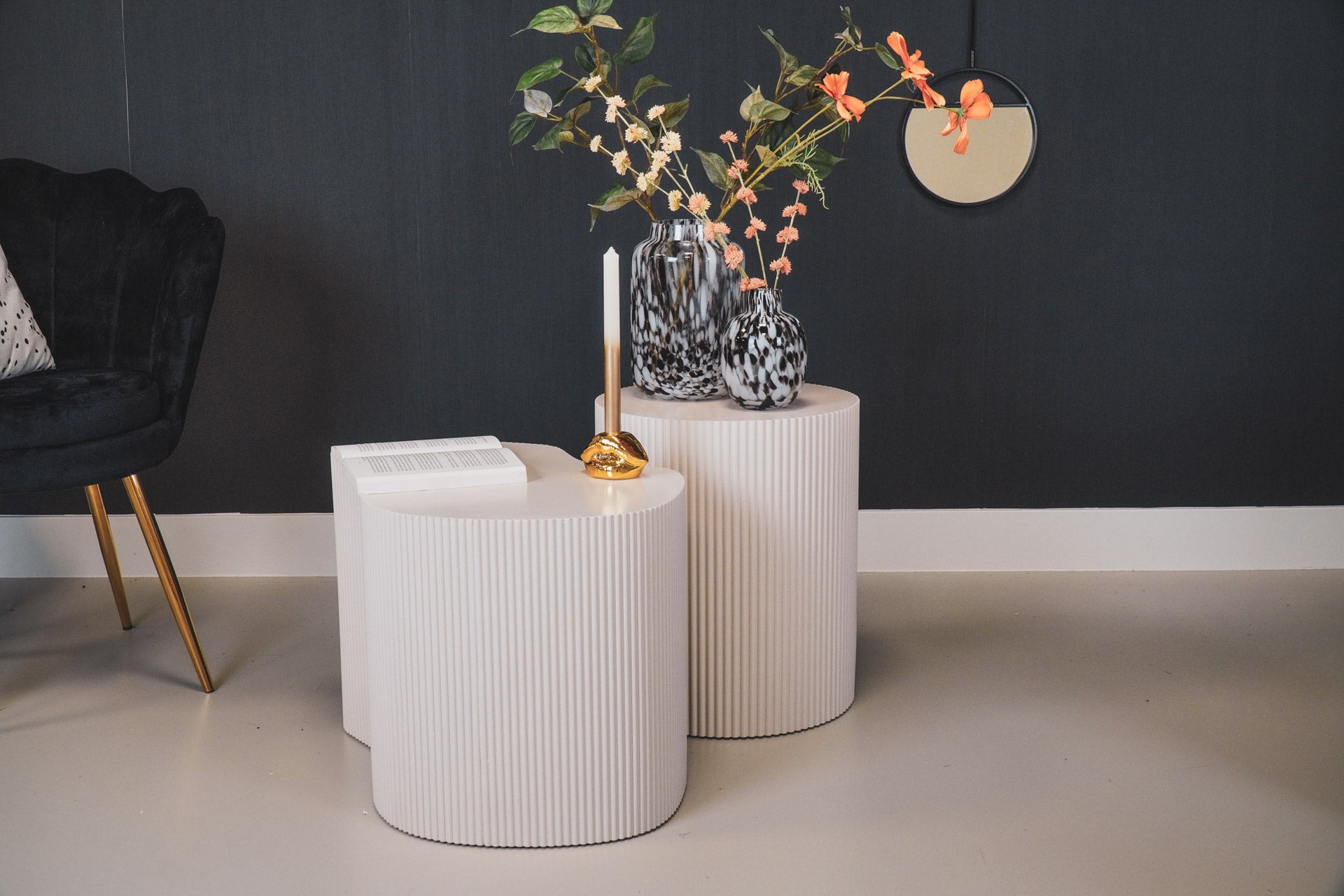 Bijzettafel - Cilinder- MDF - Zand - 39x39x45cm