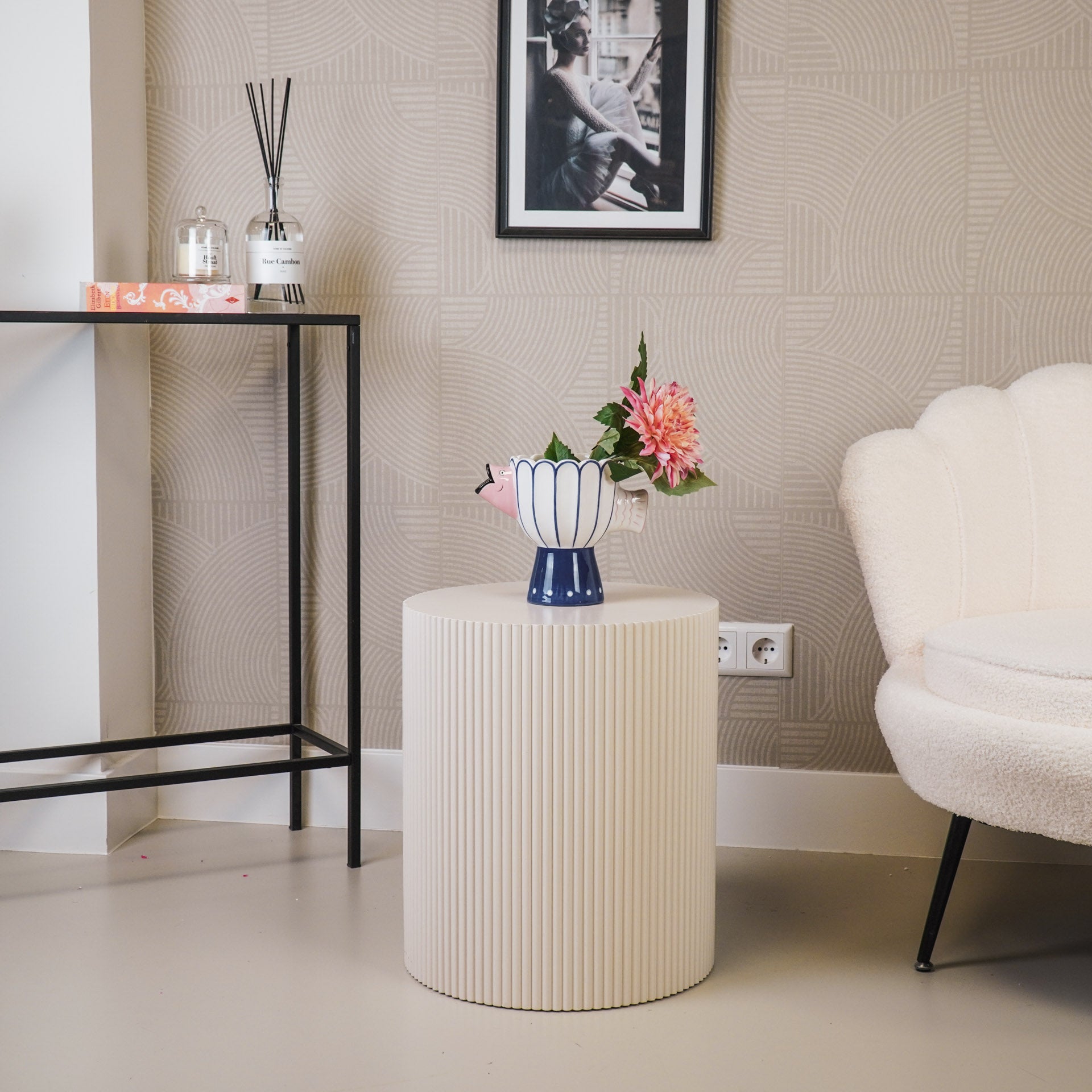 Bijzettafel - Cilinder- MDF - Zand - 39x39x45cm