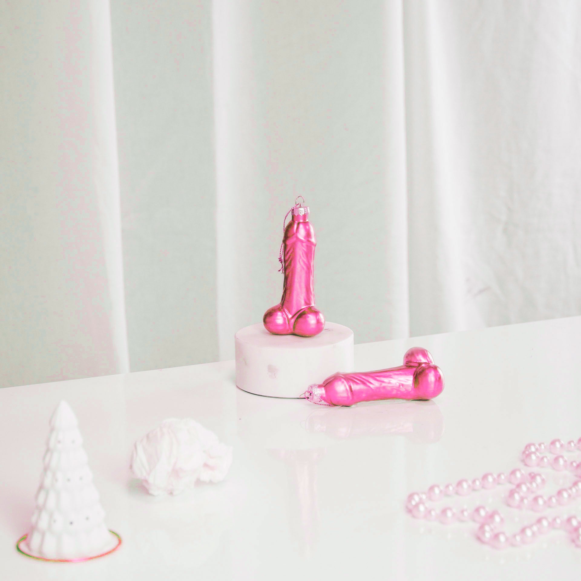 Kersthanger Piemel - Glas - Roze - 3,5x6x10,5cm