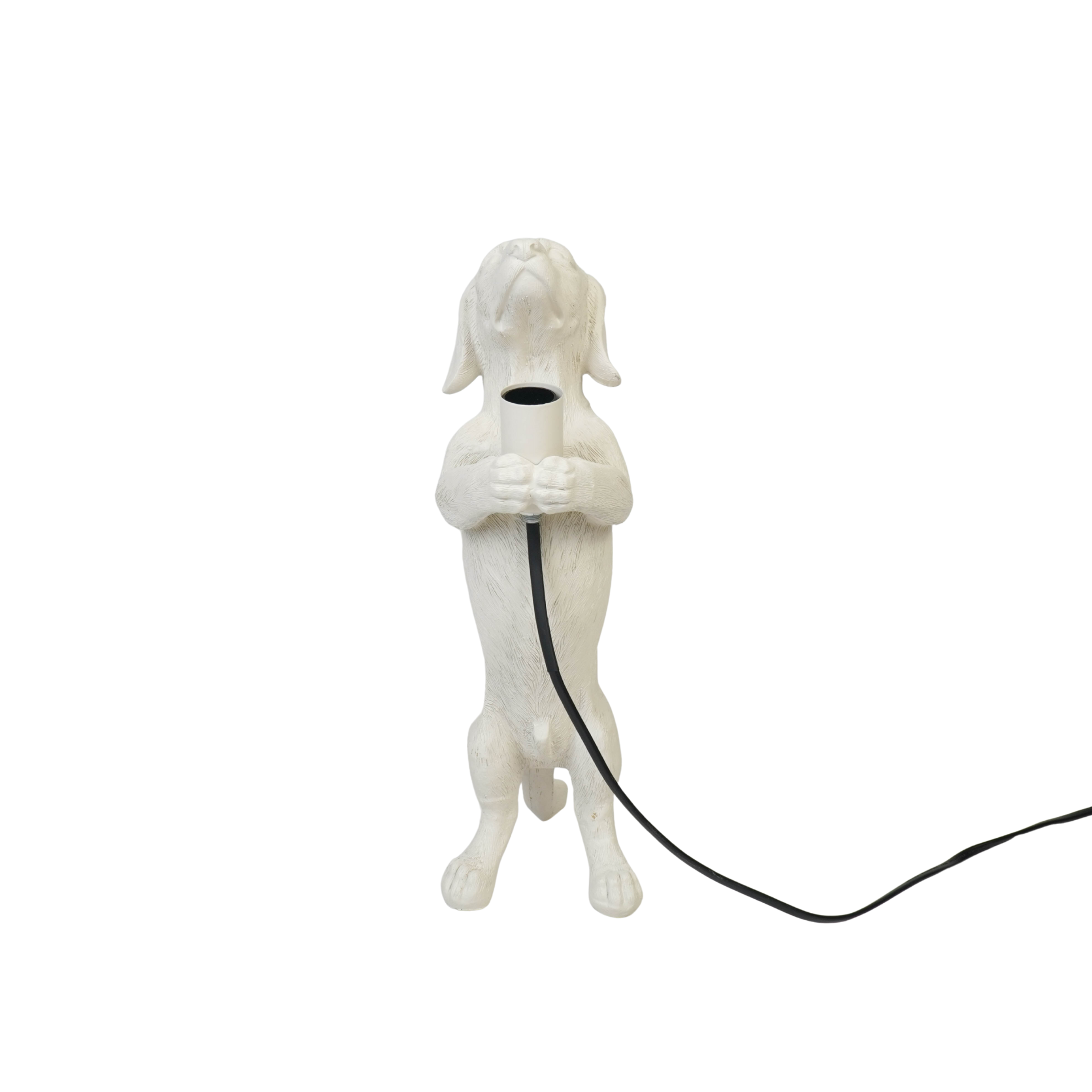 Lampen - Teckel Tafellamp - Polyresin - Crème Wit - E14 - 10x15x38cm