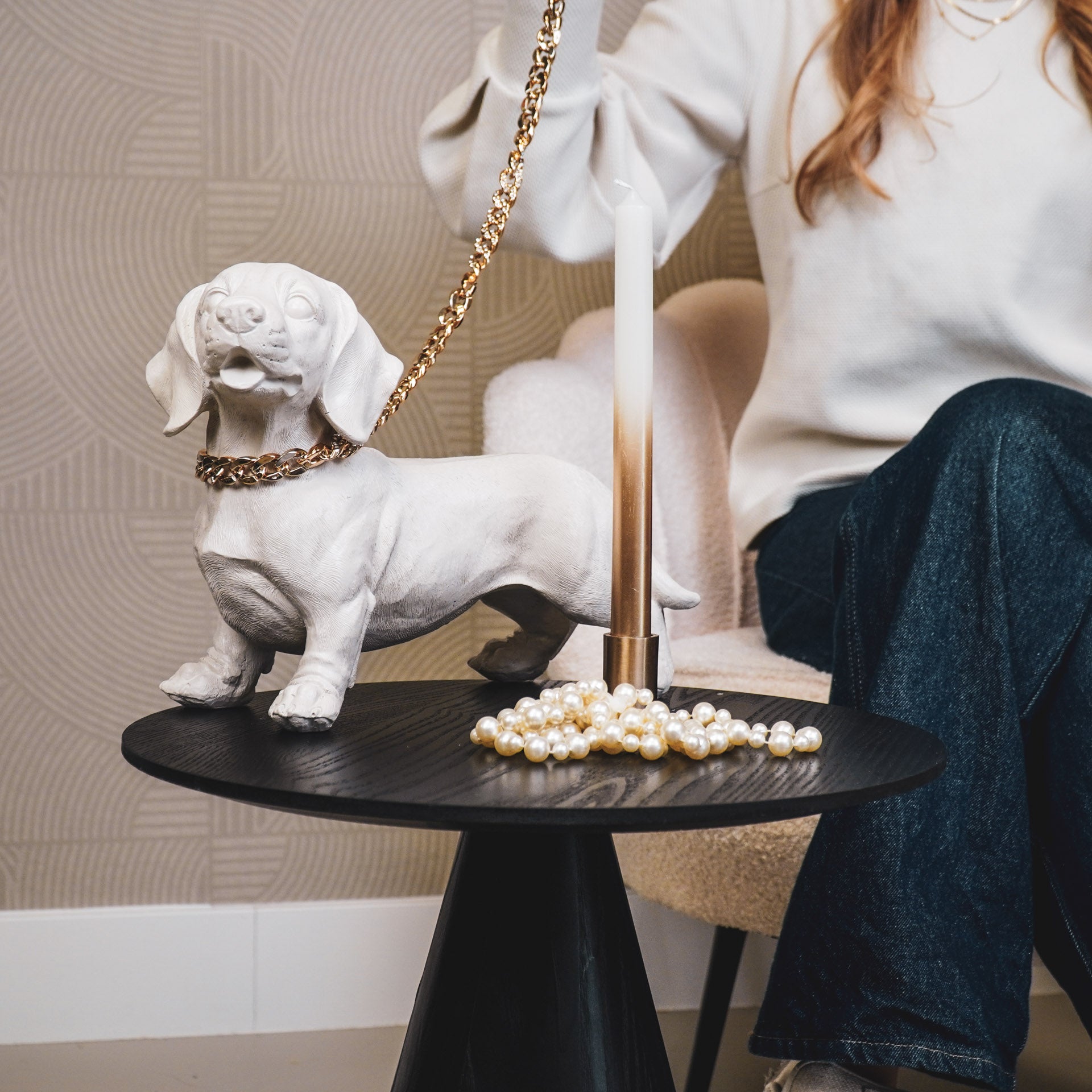 Ornament - Teckel Hond - Polyresin - Beige - 35x23x19cm