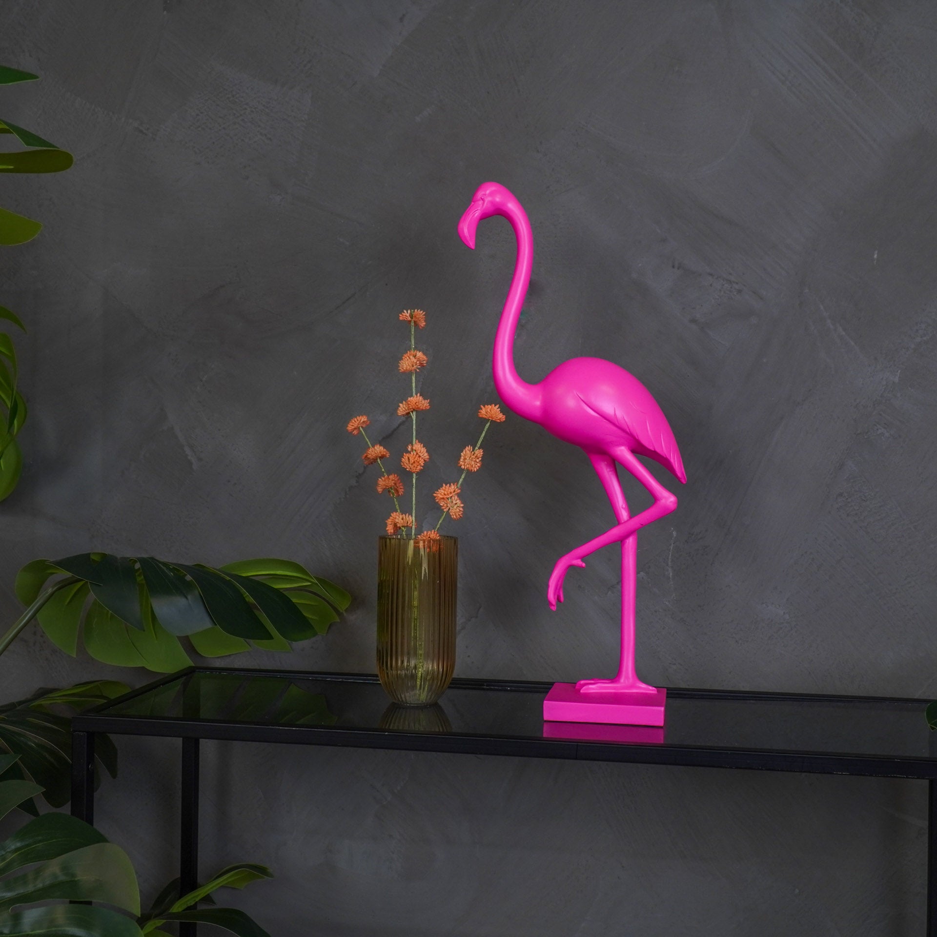 Ornament - Flamingo - Polyresin - Roze - 12x10x49,5cm