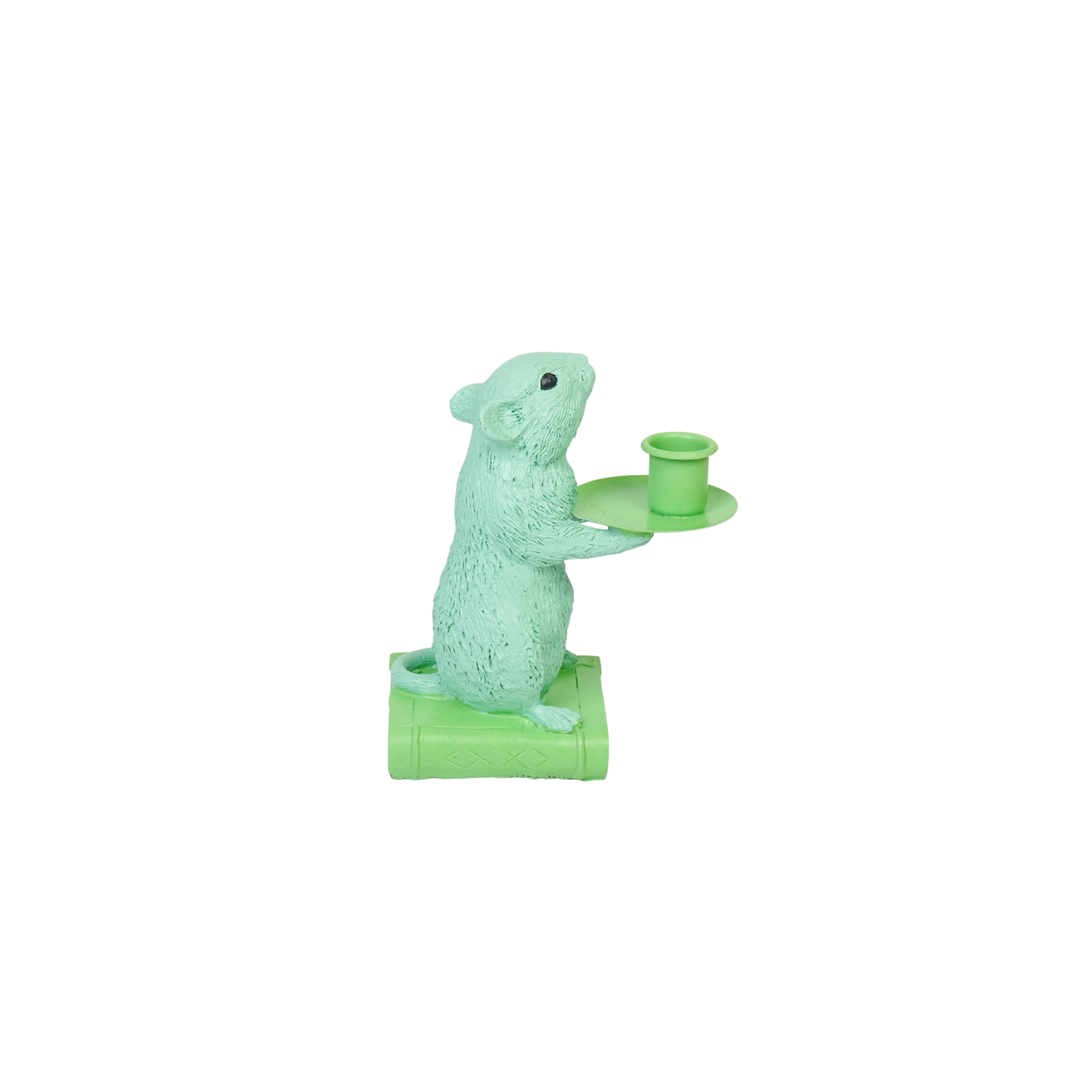Kaarshouder - Muis Kandelaar - Polyresin - Mint/ Groen - 8x10x17cm