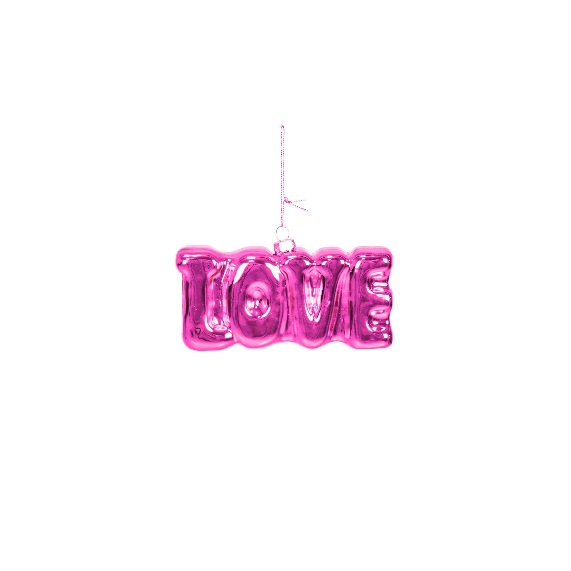 Kerstversiering - Kersthanger - LOVE - Glas - Roze - 14,5x3,5x7cm