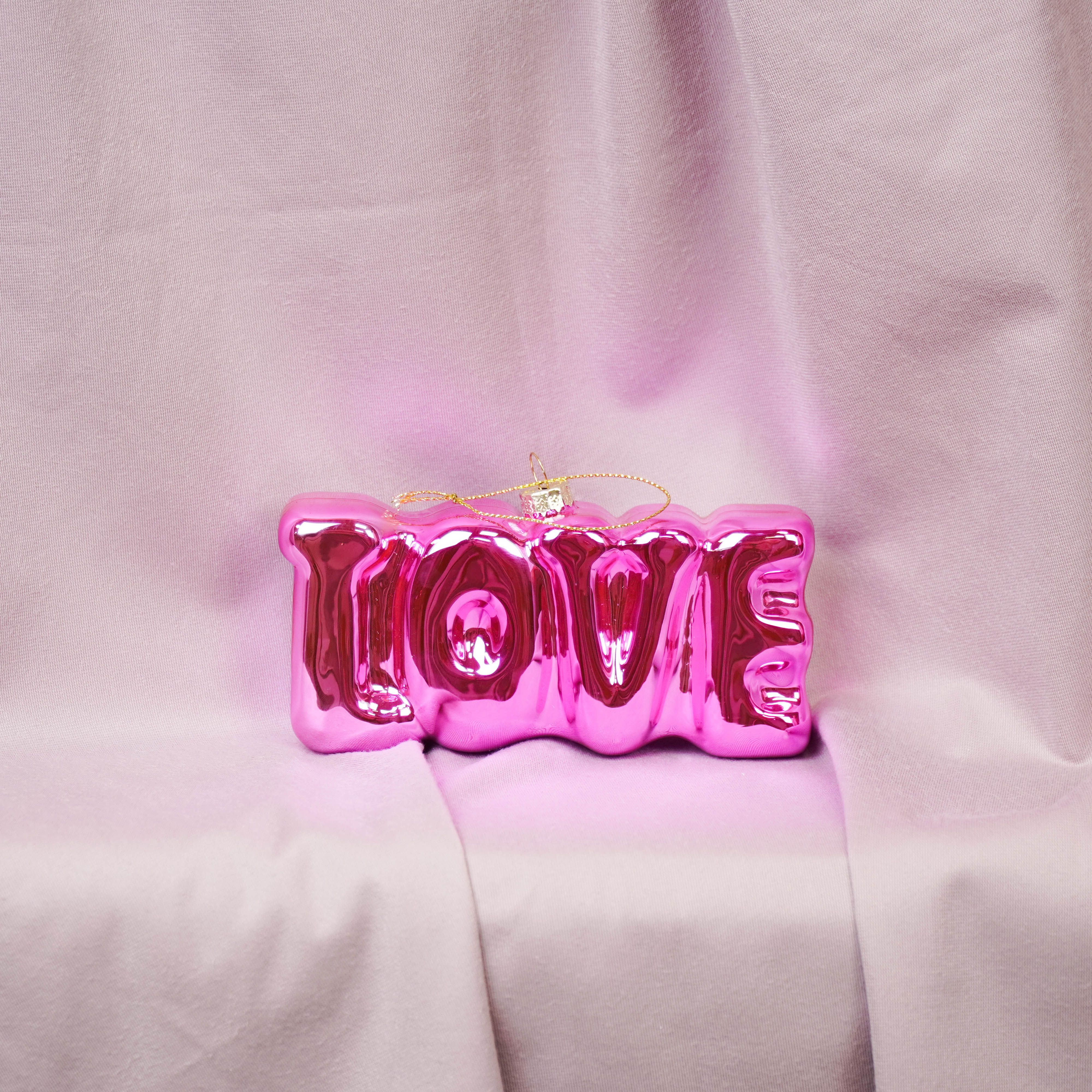 Kerstversiering - Kersthanger - LOVE - Glas - Roze - 14,5x3,5x7cm