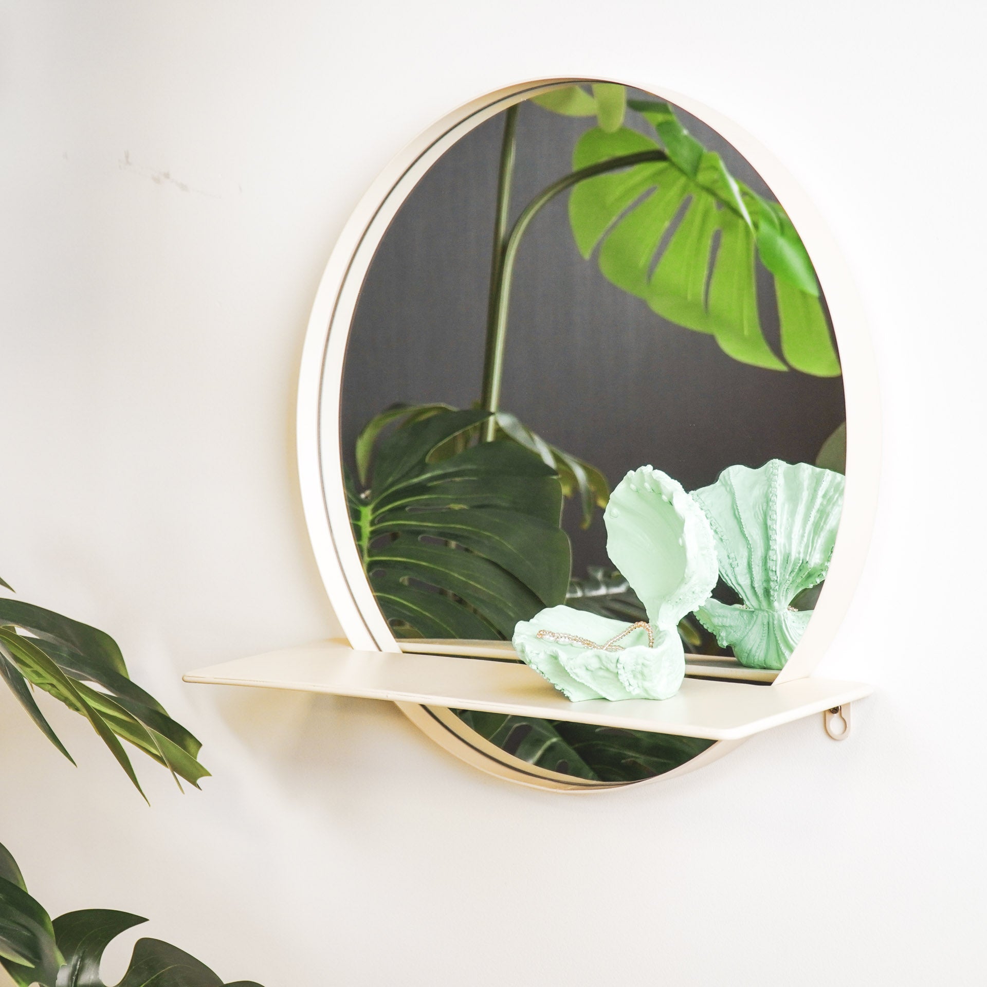 Ronde Spiegel met Plank- Zand - Ø40cm