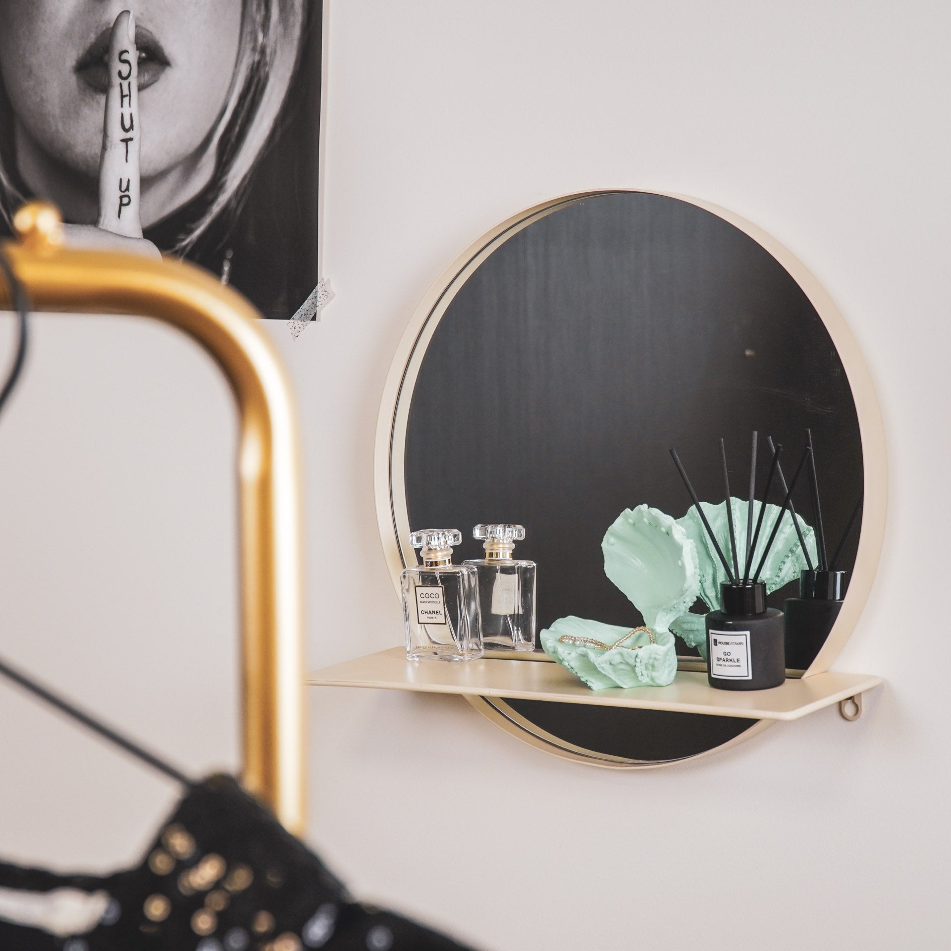 Ronde Spiegel met Plank- Zand - Ø40cm