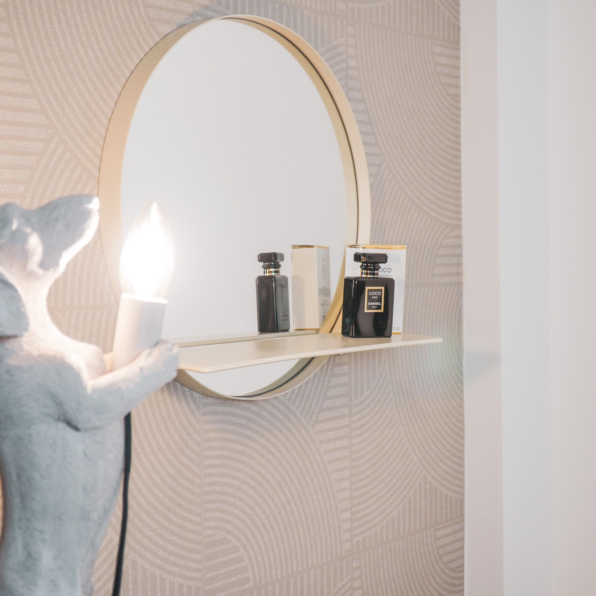 Ronde Spiegel met Plank- Zand - Ø40cm