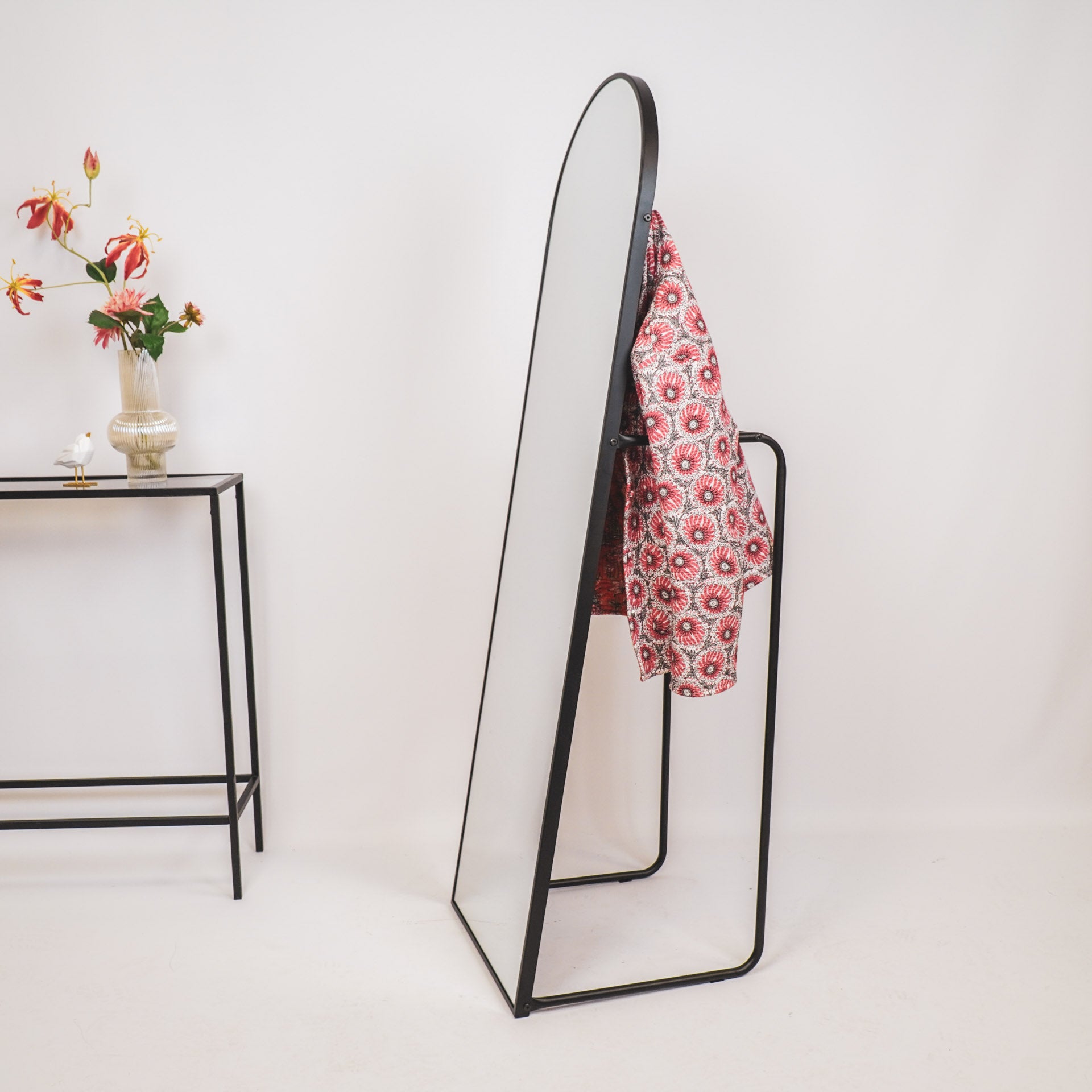 Spiegel- Passpiegel + kledingrek + Metaal- Zwart - 45x43x150cm