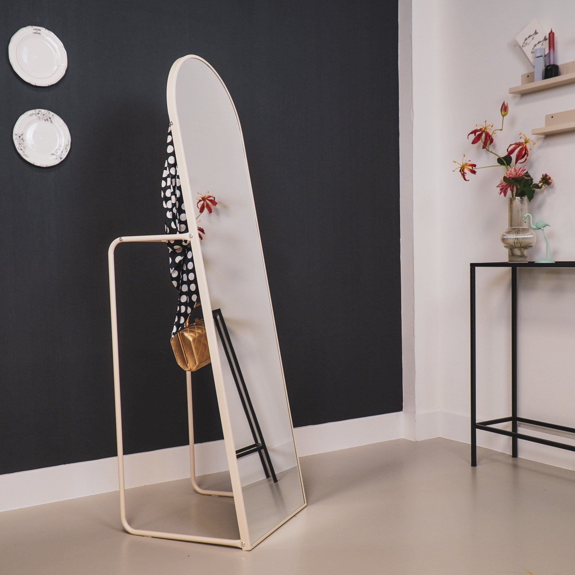 Spiegel- Passpiegel + kledingrek +Metaal- Zand - 45x43x150cm