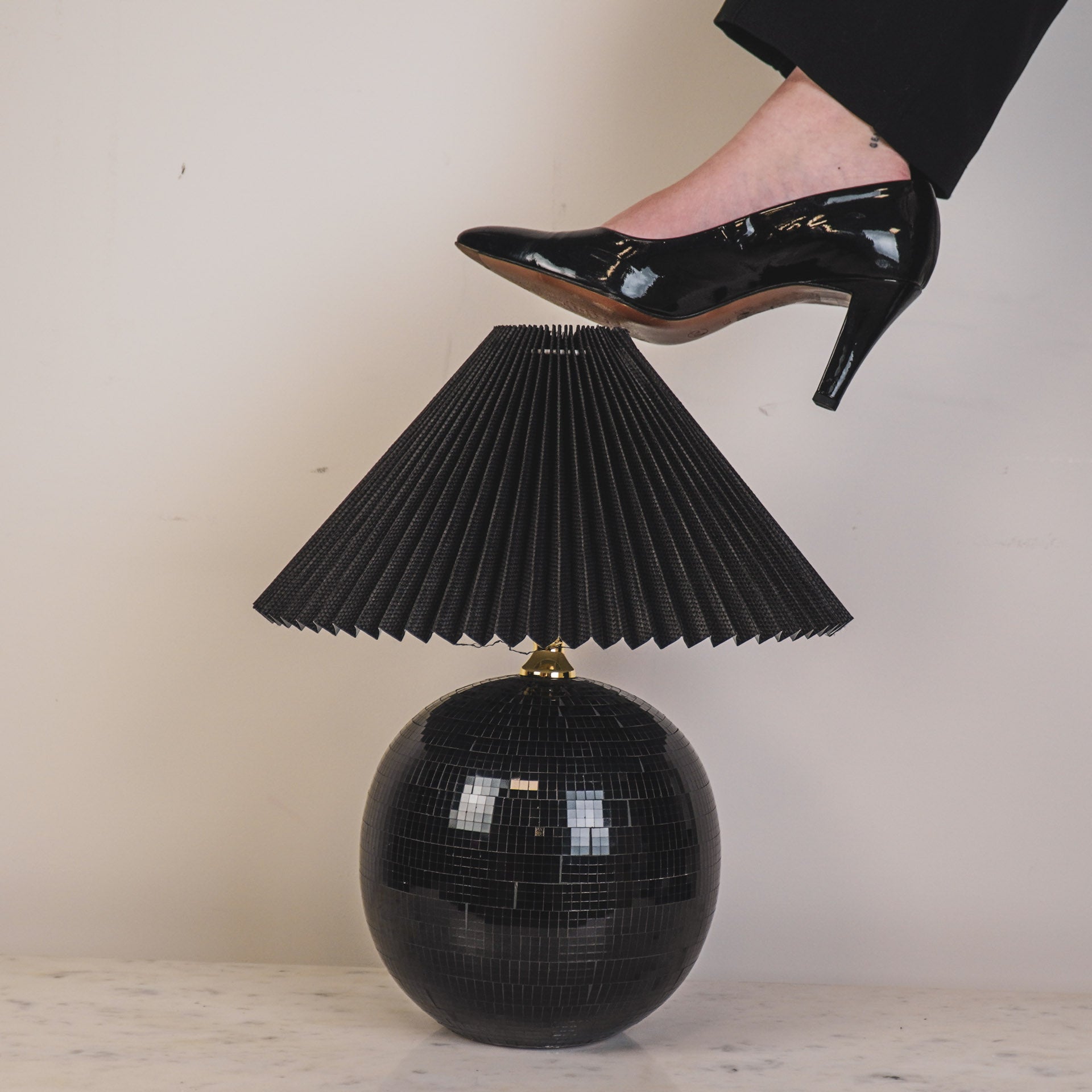 Tafel lamp - Disco Bol - Glas - Zwart - 20x20cm