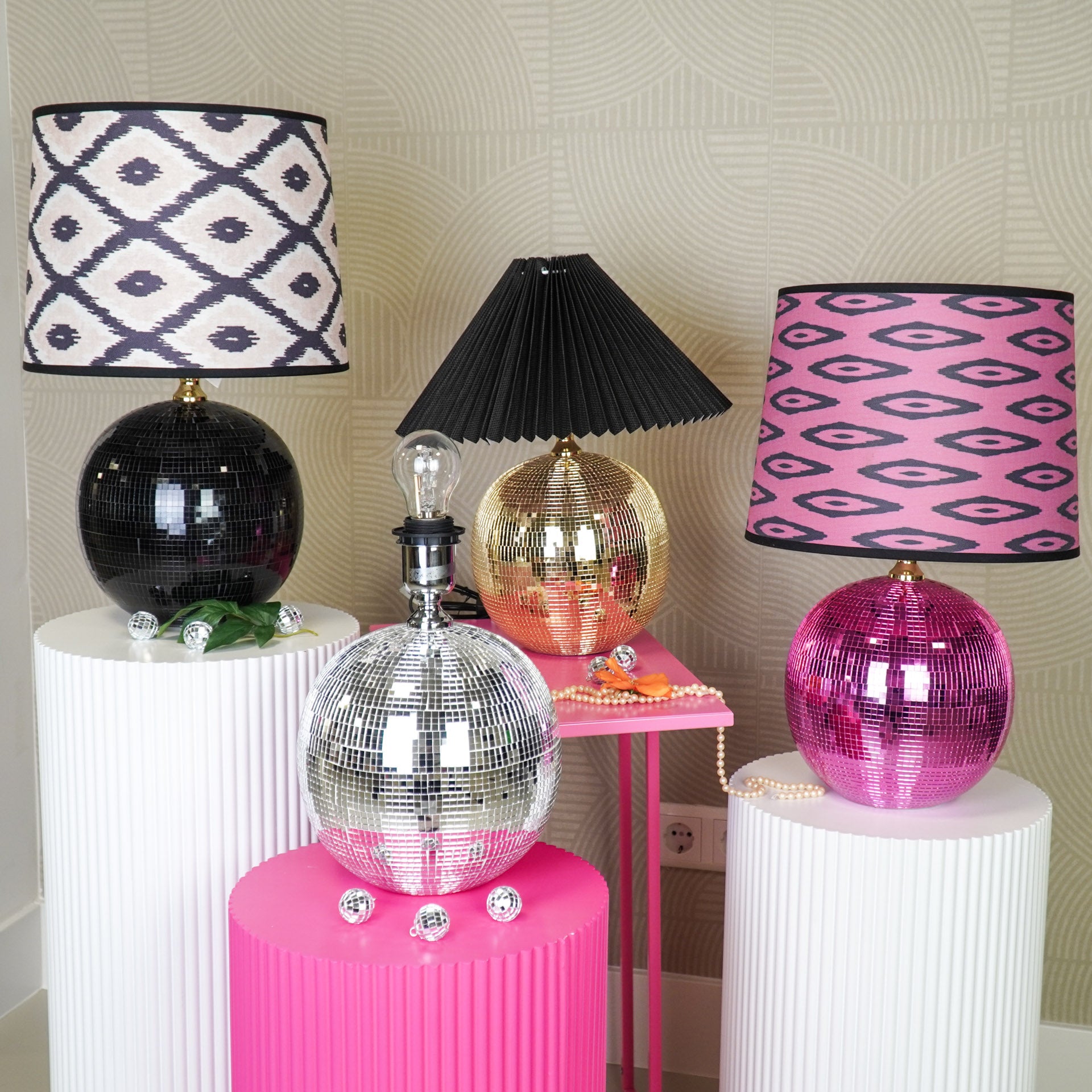 Tafel lamp - Disco Bol - Glas - Roze - 20x20cm