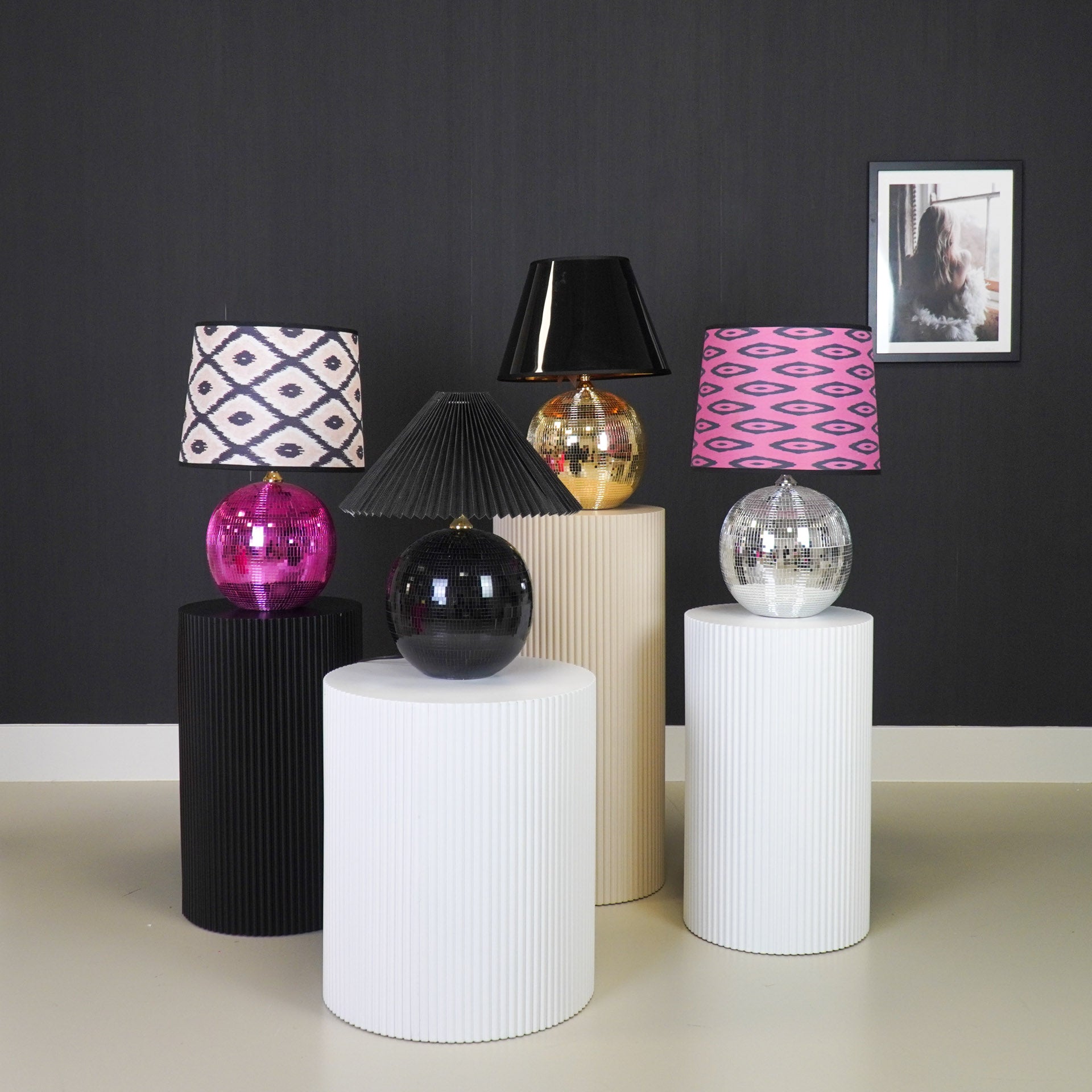 Tafel lamp - Disco Bol - Glas - Roze - 20x20cm