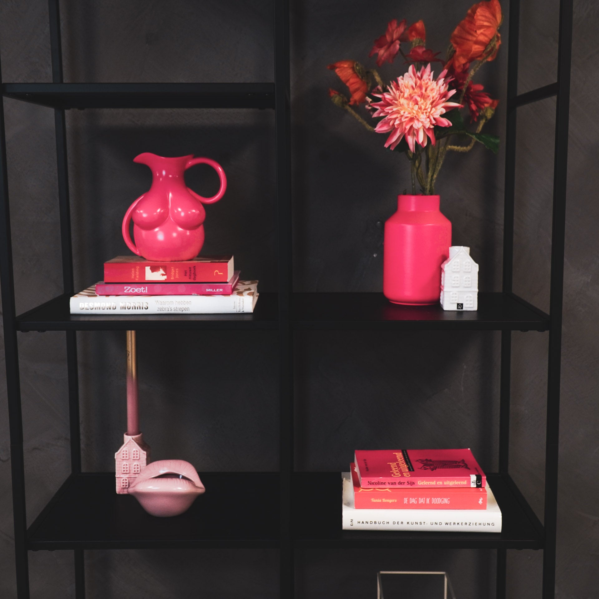 Vaas - Borsten Kan - Keramiek - Neon Roze - 6,5x11x18cm