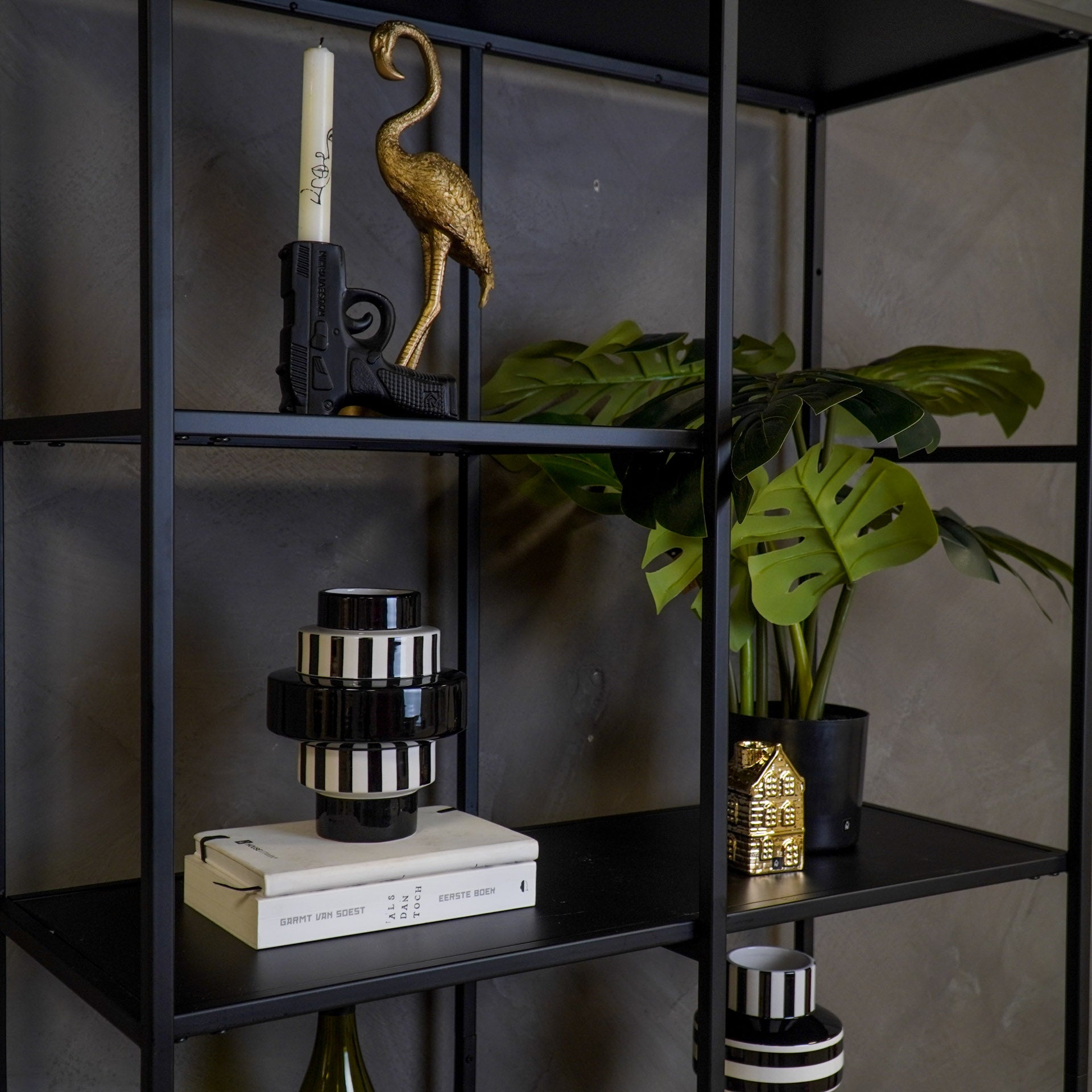 Vaas - Bretonse Streep - Keramiek - Zwart/Wit - 14,5x14,5x18cm