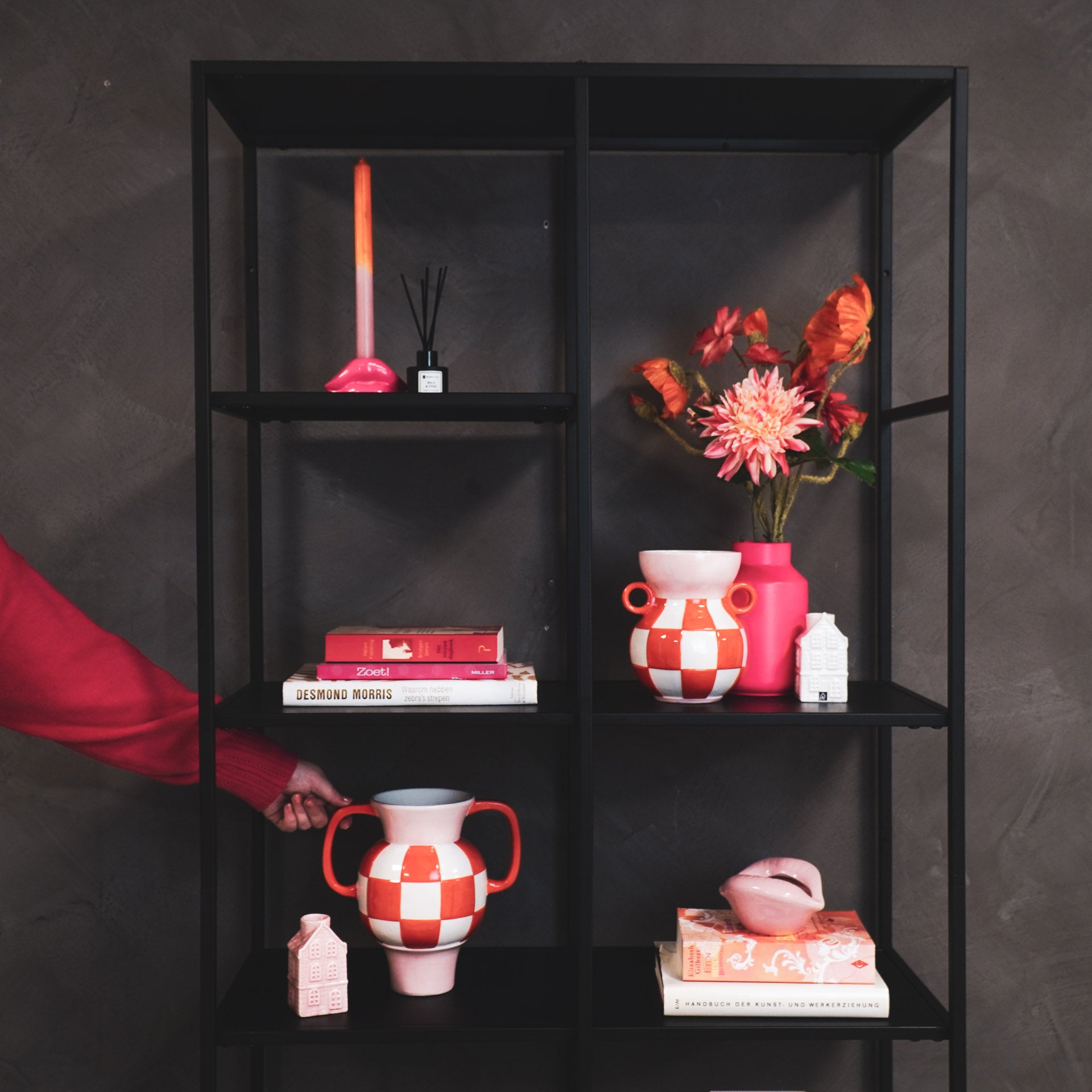 Vaas - Kan - Keramiek - Oranje/Roze -14,5x14x17cm