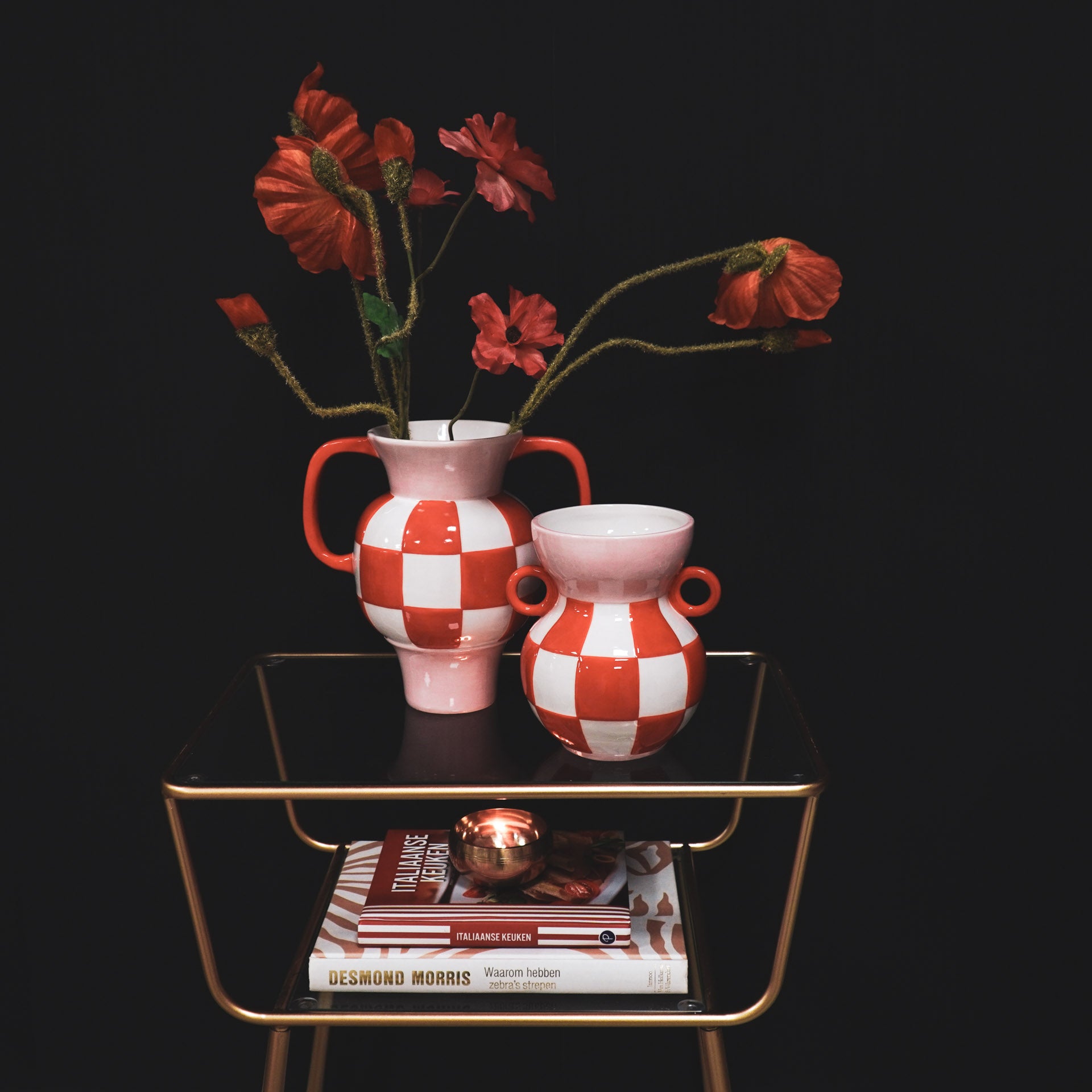 Vaas - Kan - Keramiek - Oranje/Roze - 22x14,5x22,5cm