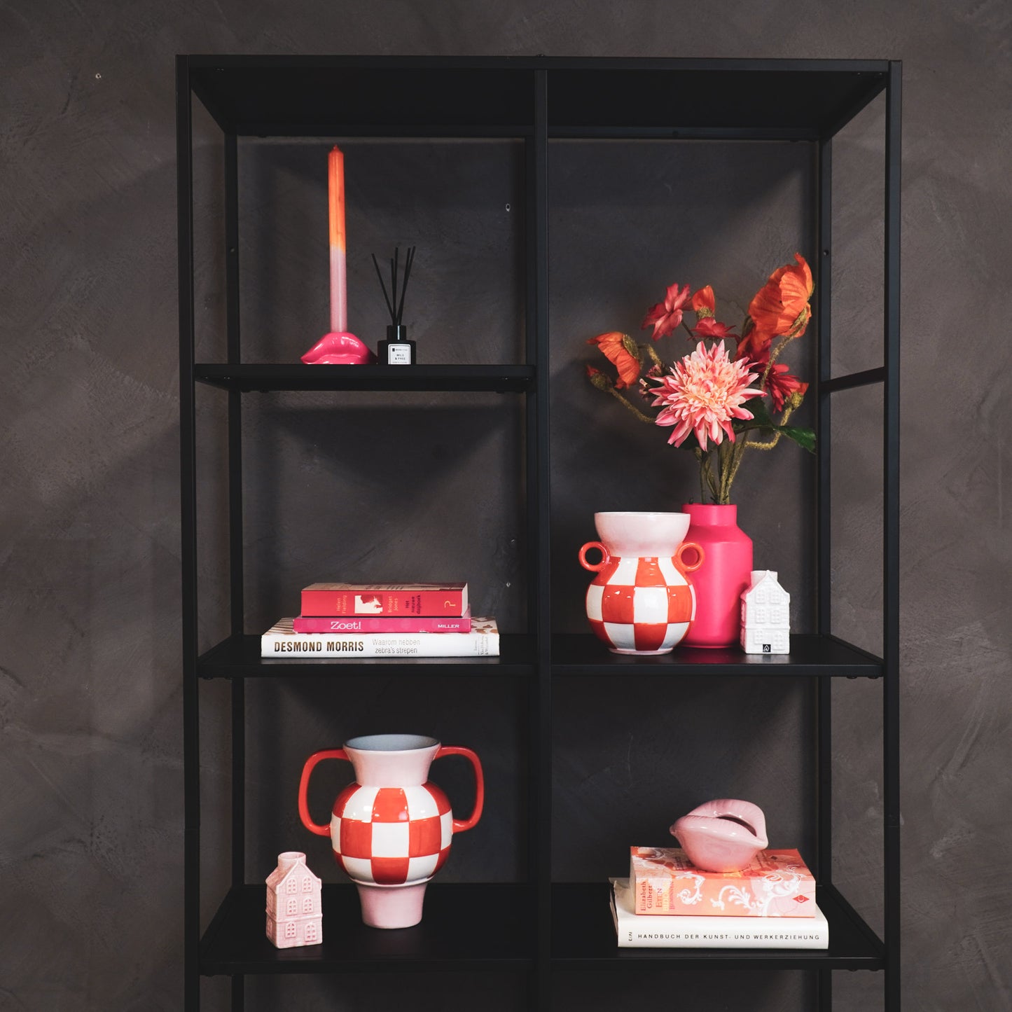 Vaas - Kan - Keramiek - Oranje/Roze - 22x14,5x22,5cm