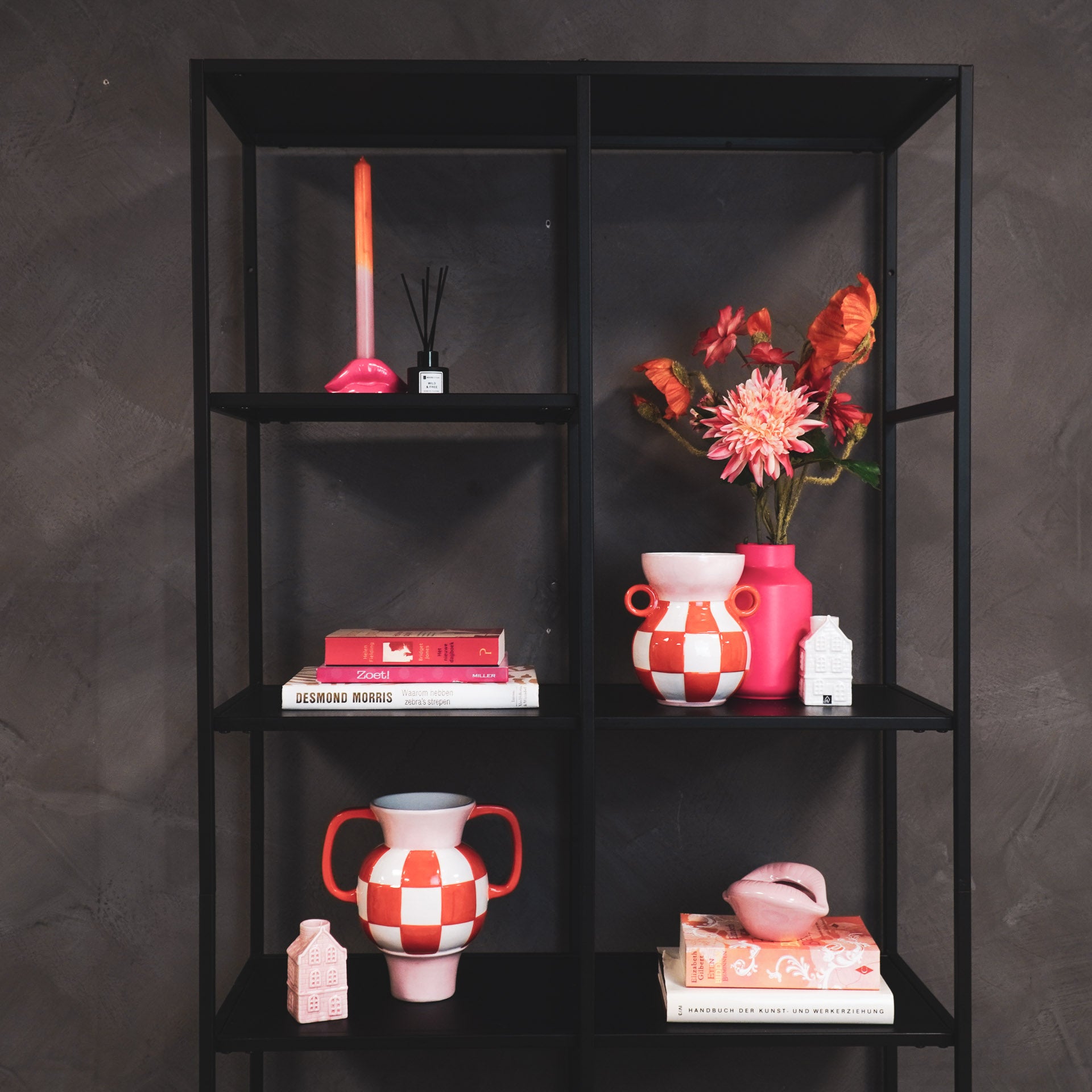 Vaas - Kan - Keramiek - Oranje/Roze - 22x14,5x22,5cm
