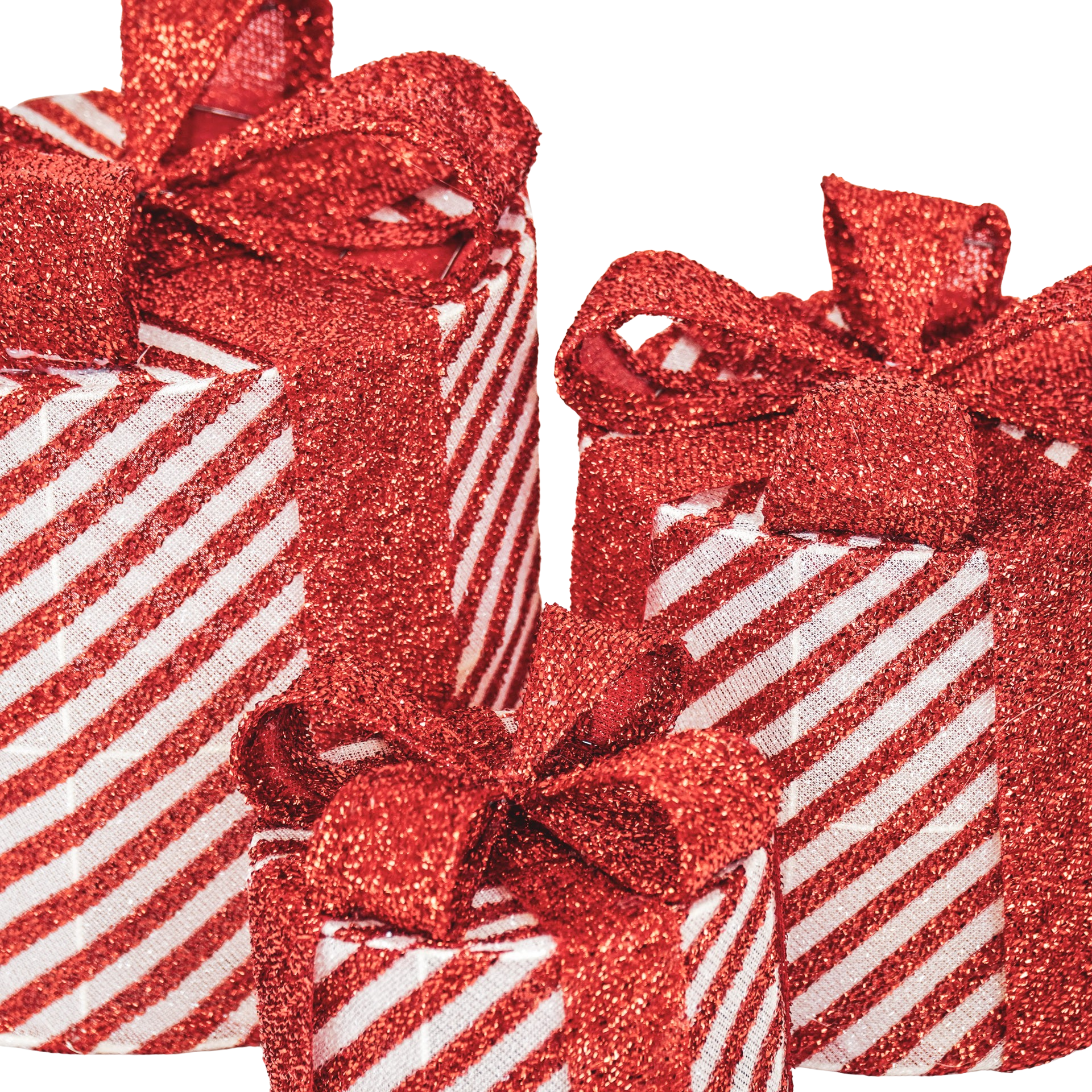 Kerst Led Lamp - Ronde Cadeau - Set van 3 - Kunststof - Rood/ Wit - 15cm/20cm/25cm