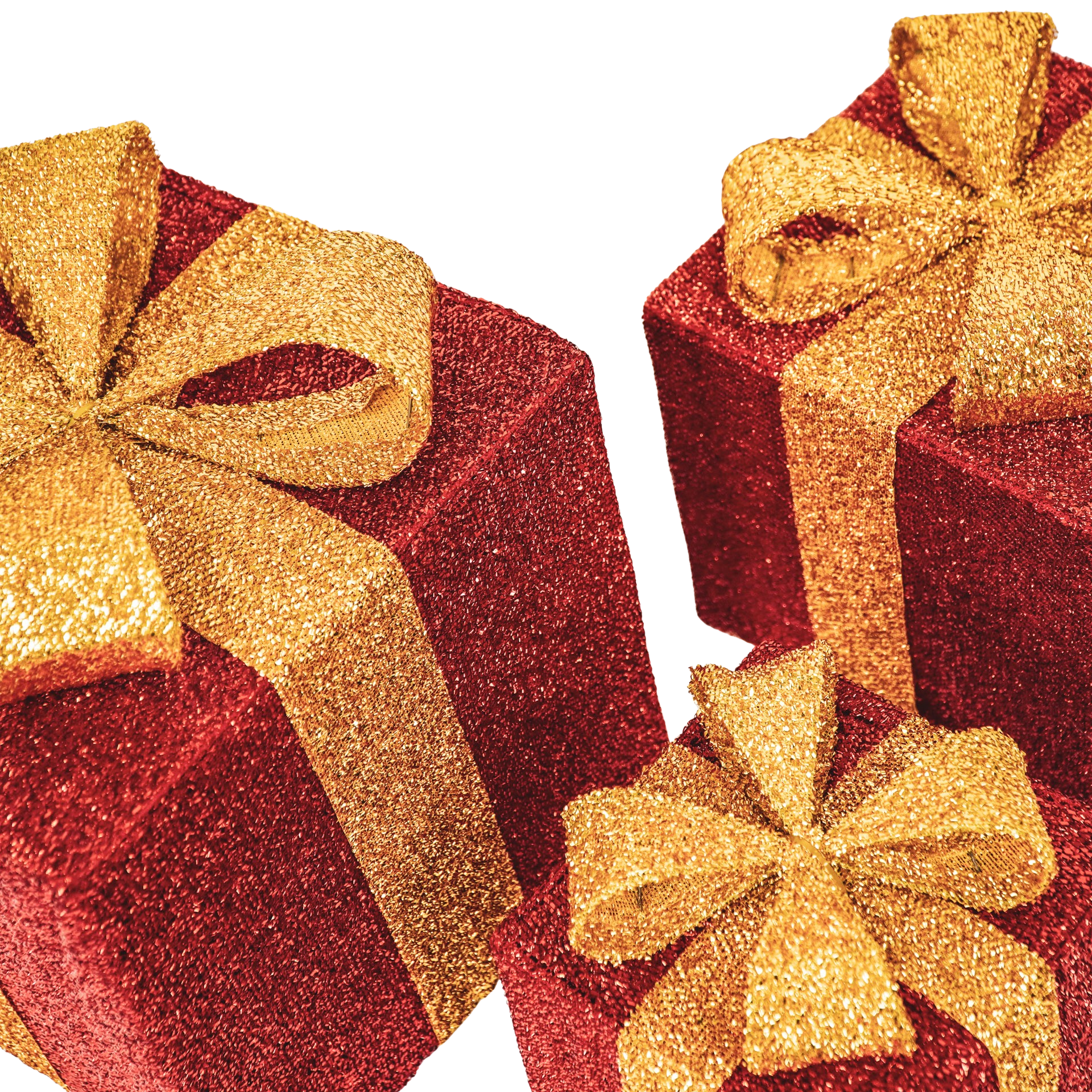 Kerst Led Lamp - Cadeau Set van 3 - Kunststof - Rood/Goud - 15cm/20cm/25cm