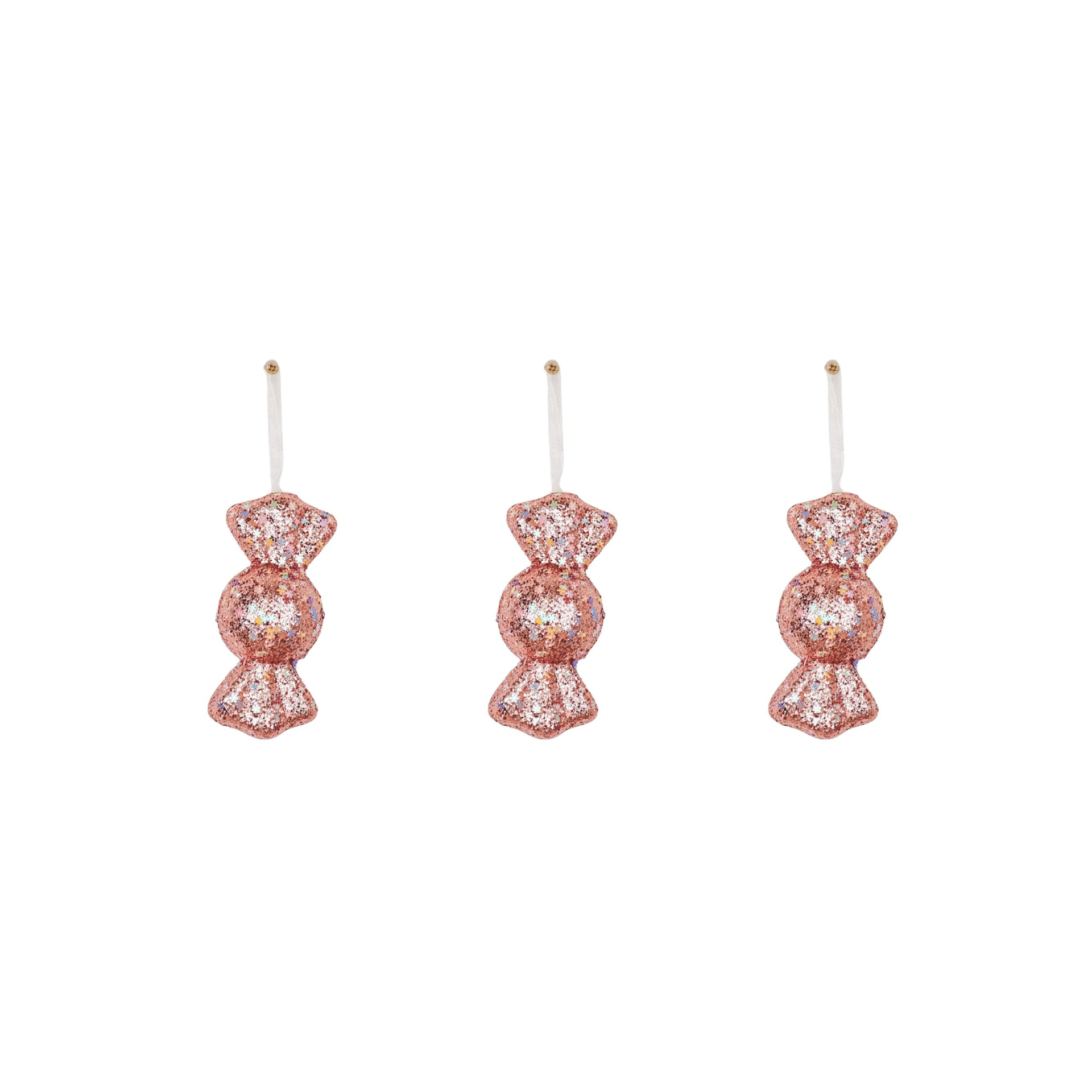 Kerst Hangers - 3 Toffee Snoepjes - Foam - Roze met Spikkels - S3-6x13cm