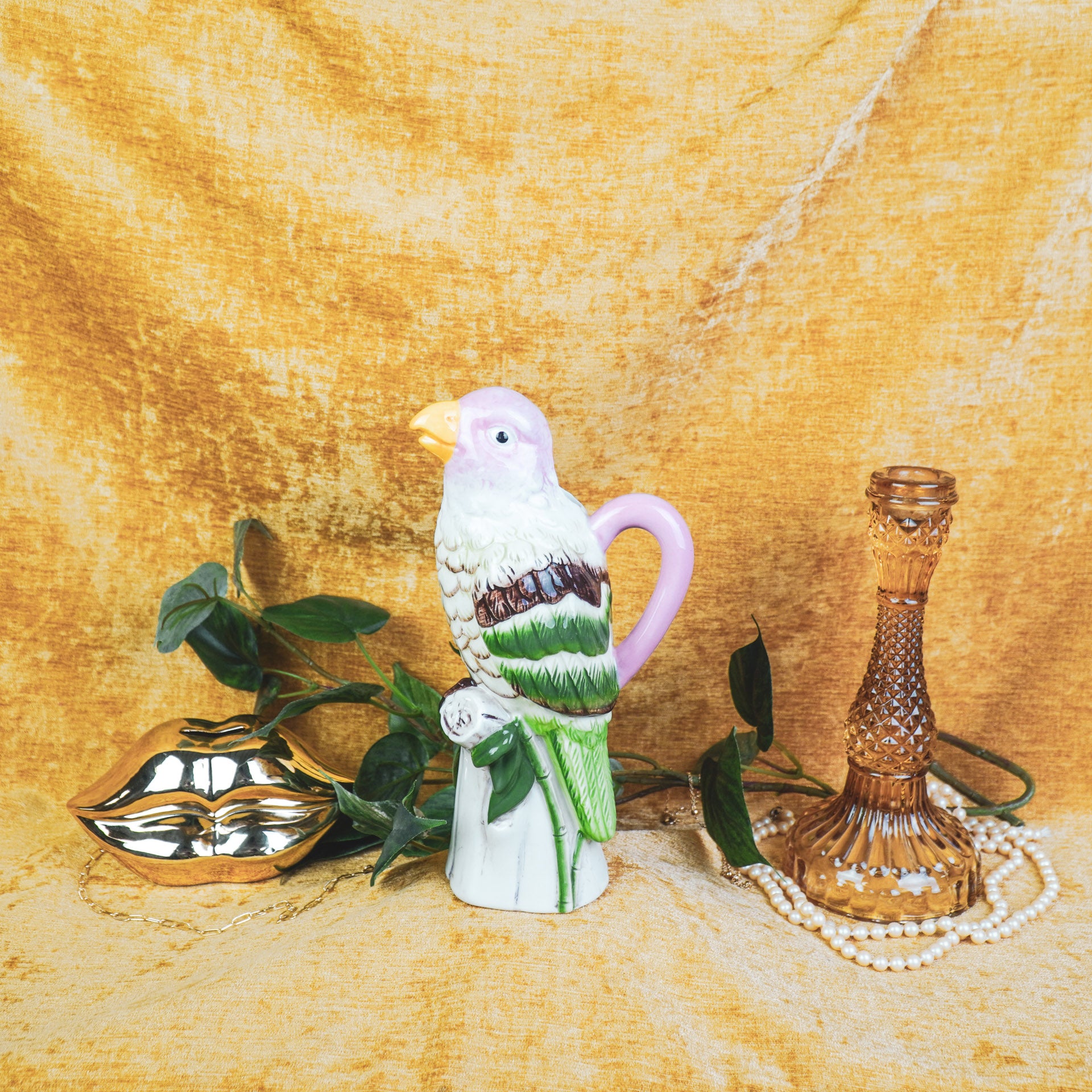 Vaas- Bloemenvaas Vogel-Dolomiet -Roze- 12x9x23cm