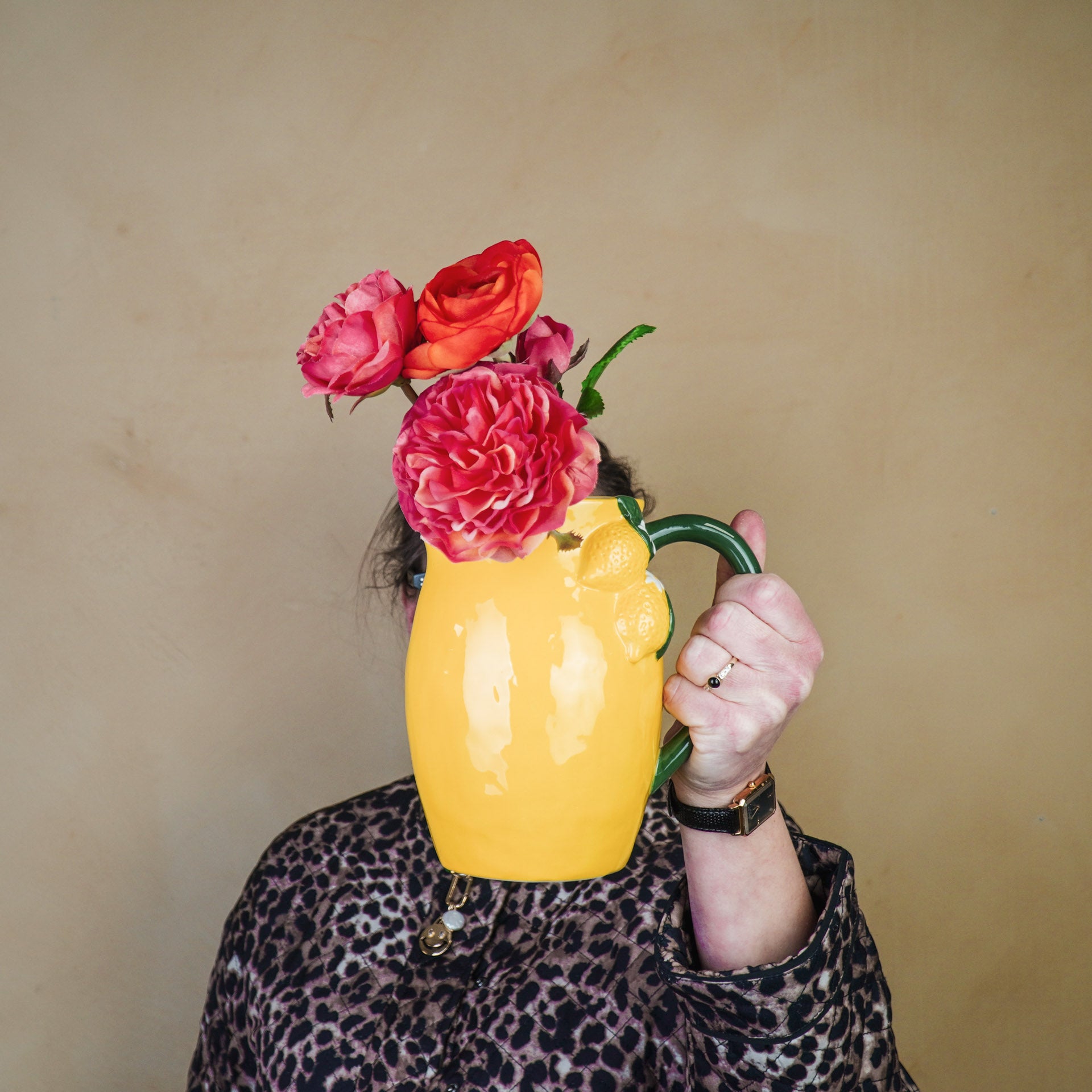 Vaas- Kan Citroen- Aardewerk- Geel- 17,5x12,5x18cm