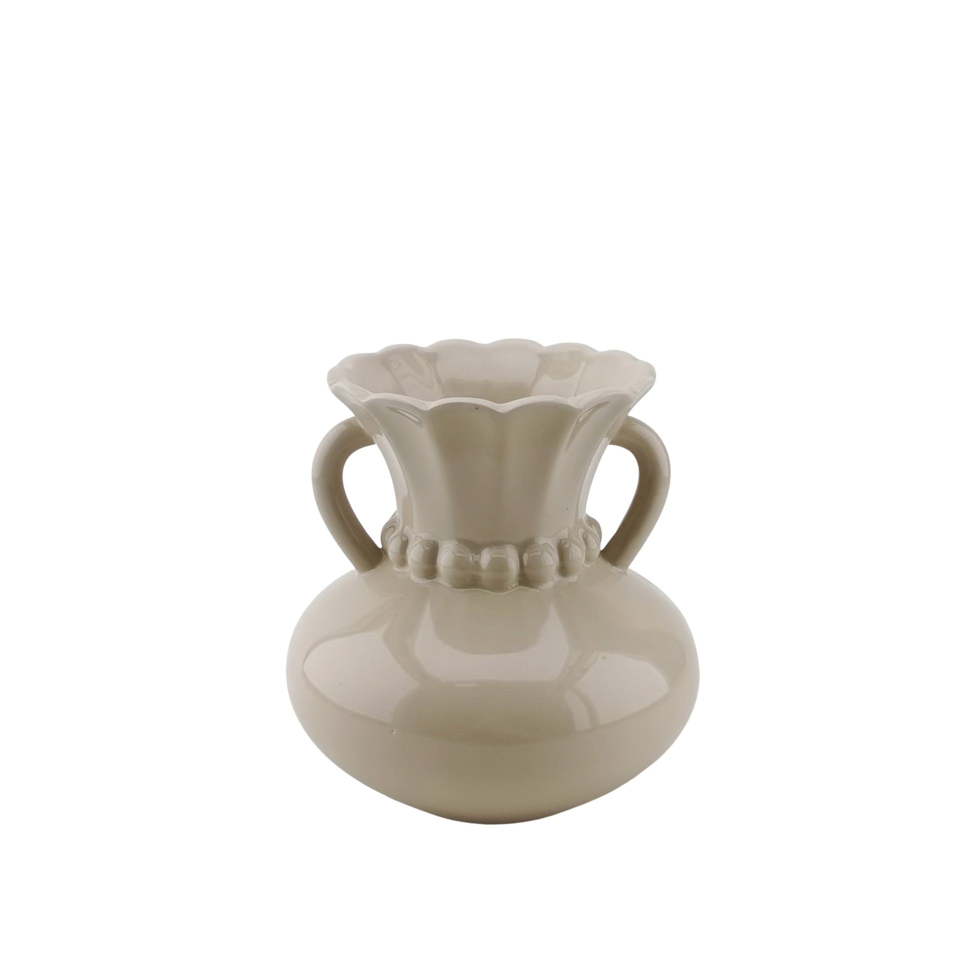 Vaas- Kruik Vaas met Parelhals- Dolomiet -Zand- 14x14x15cm