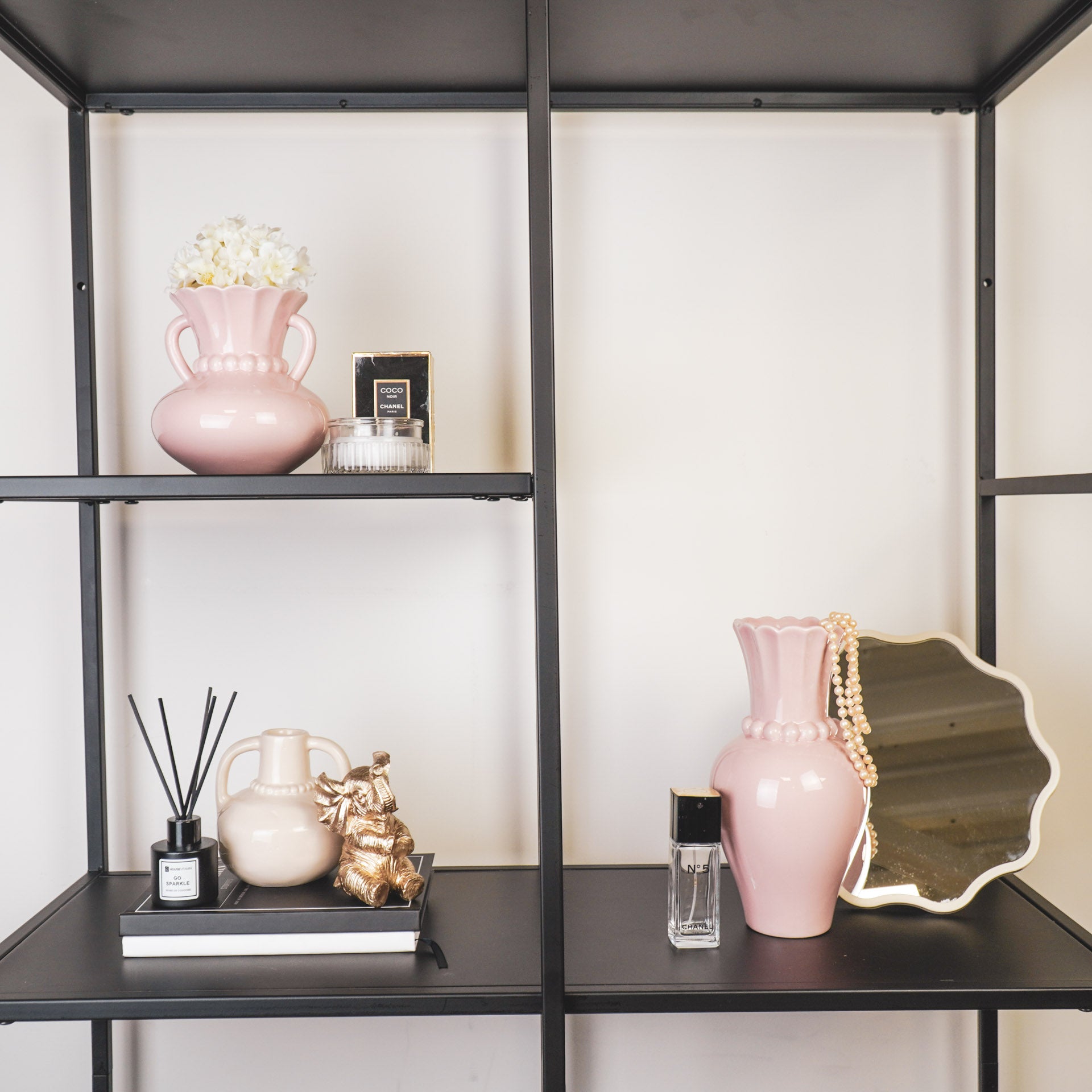 Vaas- Kruik Vaas met Parelhals- Dolomiet - Licht Roze- 14x14x15cm