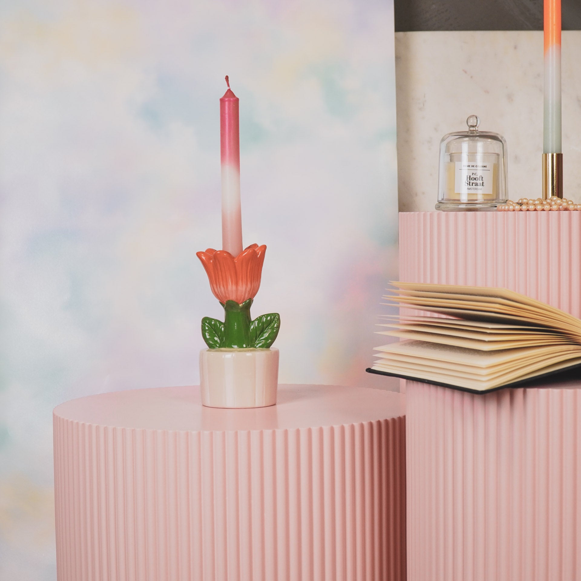 Kaarsen - Dipdye Dinerkaars- Roze/Wit - S4 - 2,1x20 cm