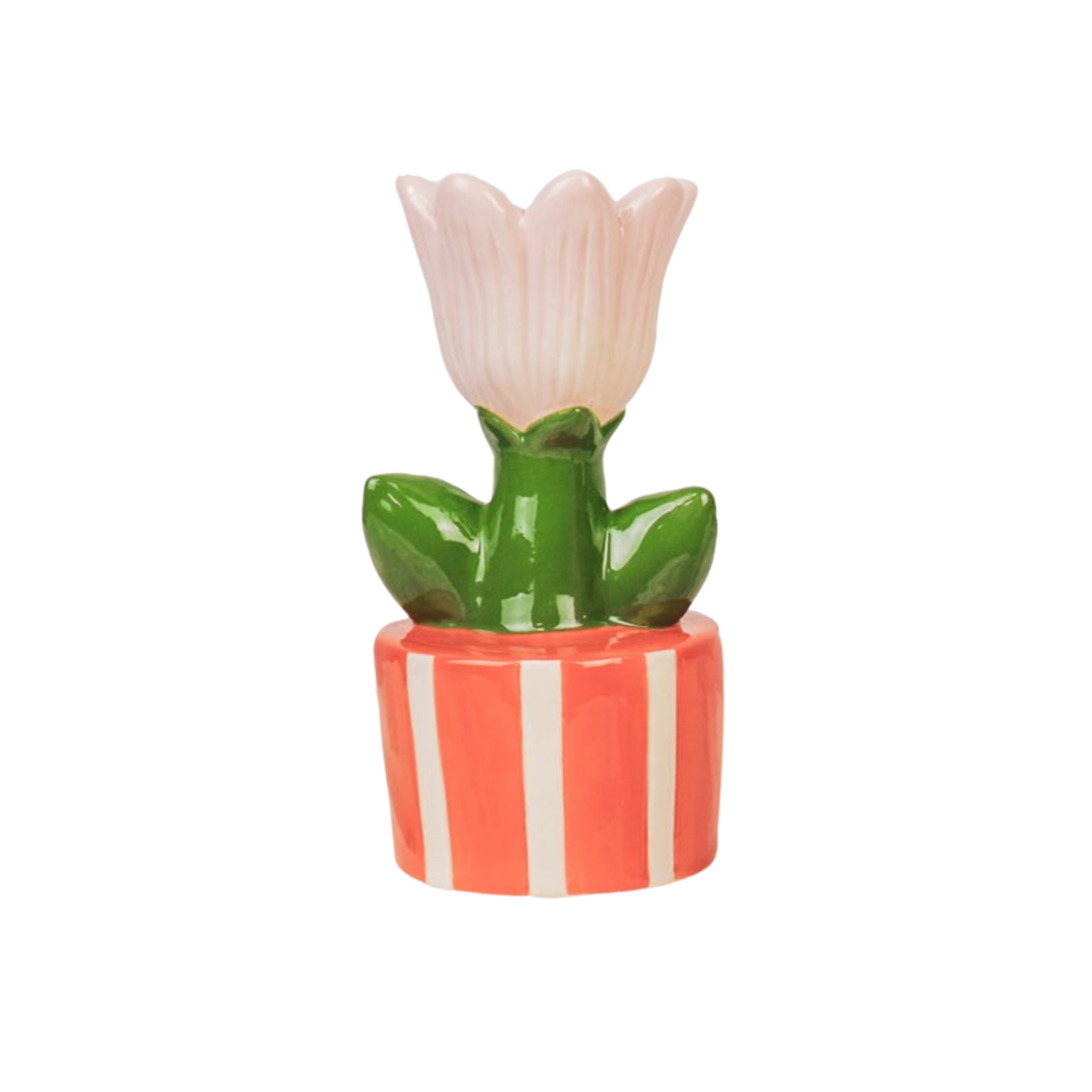 Kaarshouder- Kandelaar Tulp- Dolomiet-Oranje/ Roze- 9x8,5x17,5cm