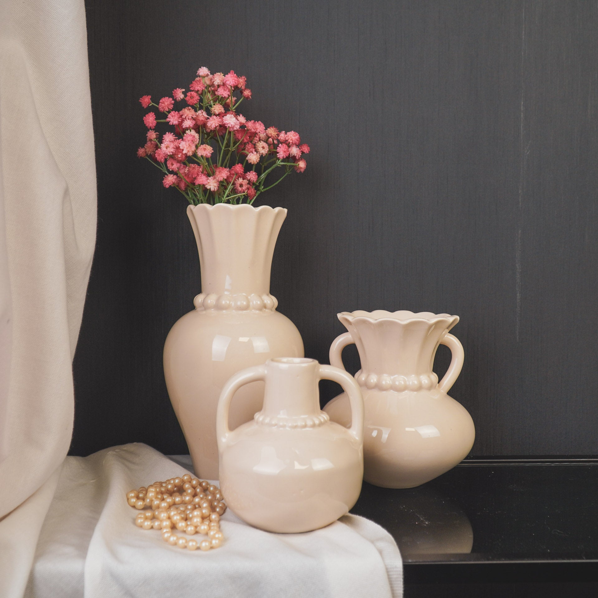 Vaas- Vaas met Parelhals- Dolomiet -Zand- 12x12x24cm