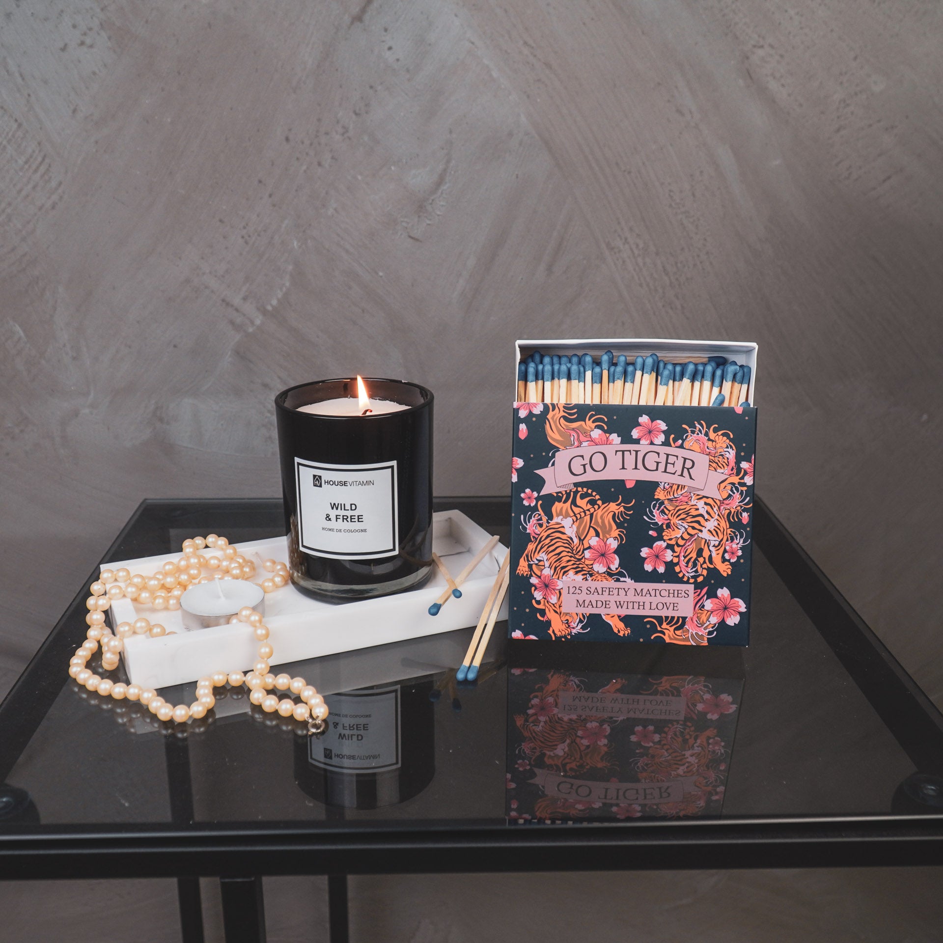 Lucifers- Lucifer Doosje 'Go Tiger'-Blauw/Roze- 11x11x3cm