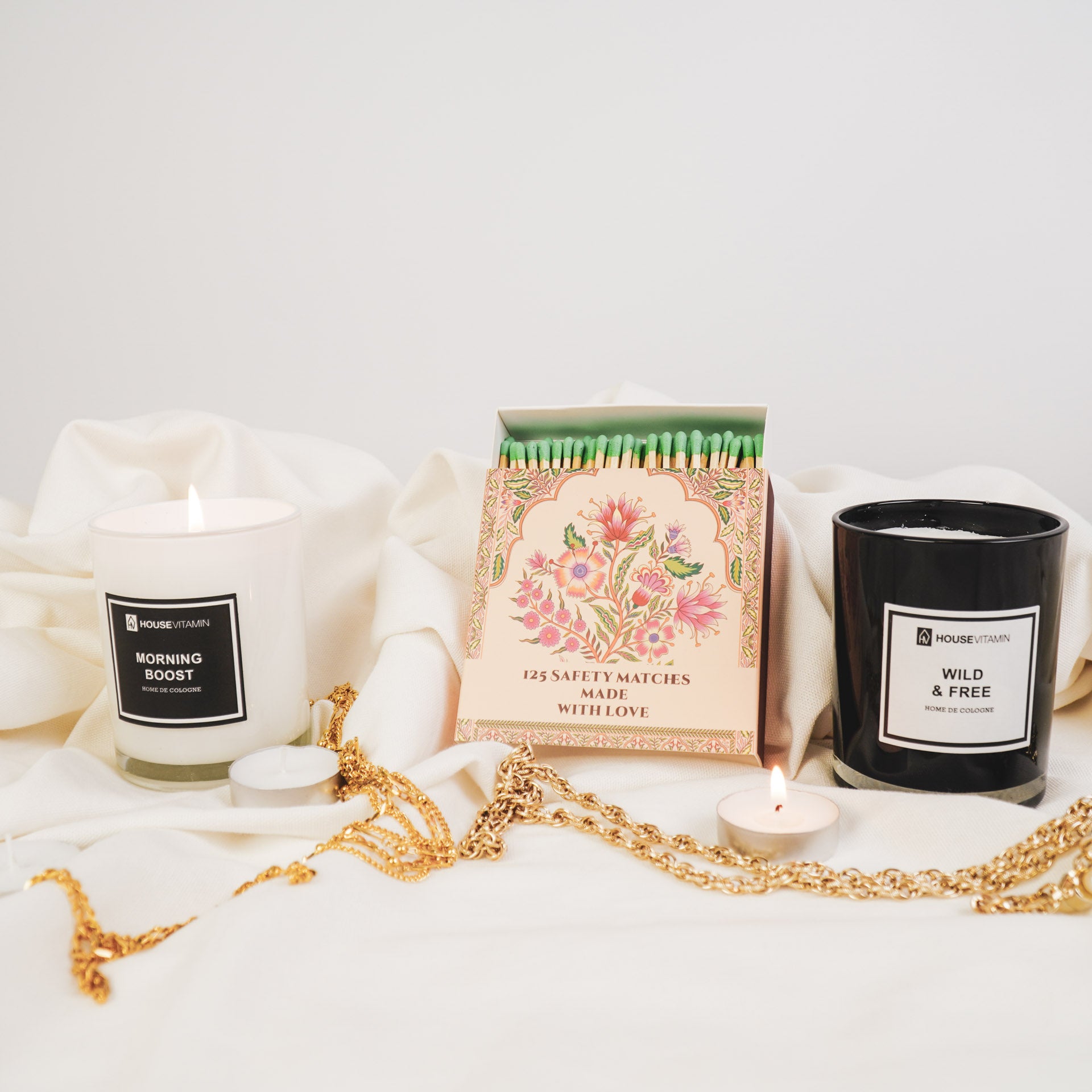 Lucifers- Lucifer Doosje Bloemen -Groen/ Roze- 11x11x3cm