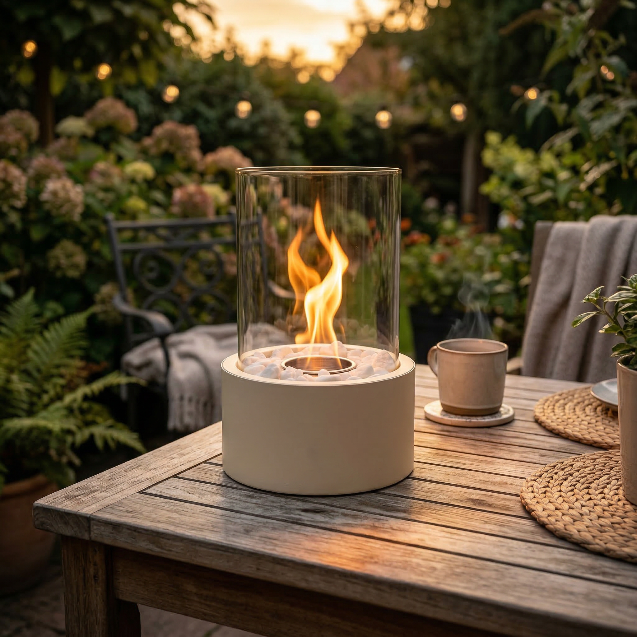 Tafel Haard - Rond - Metaal/Glas - Zand - 18x18x26,5cm