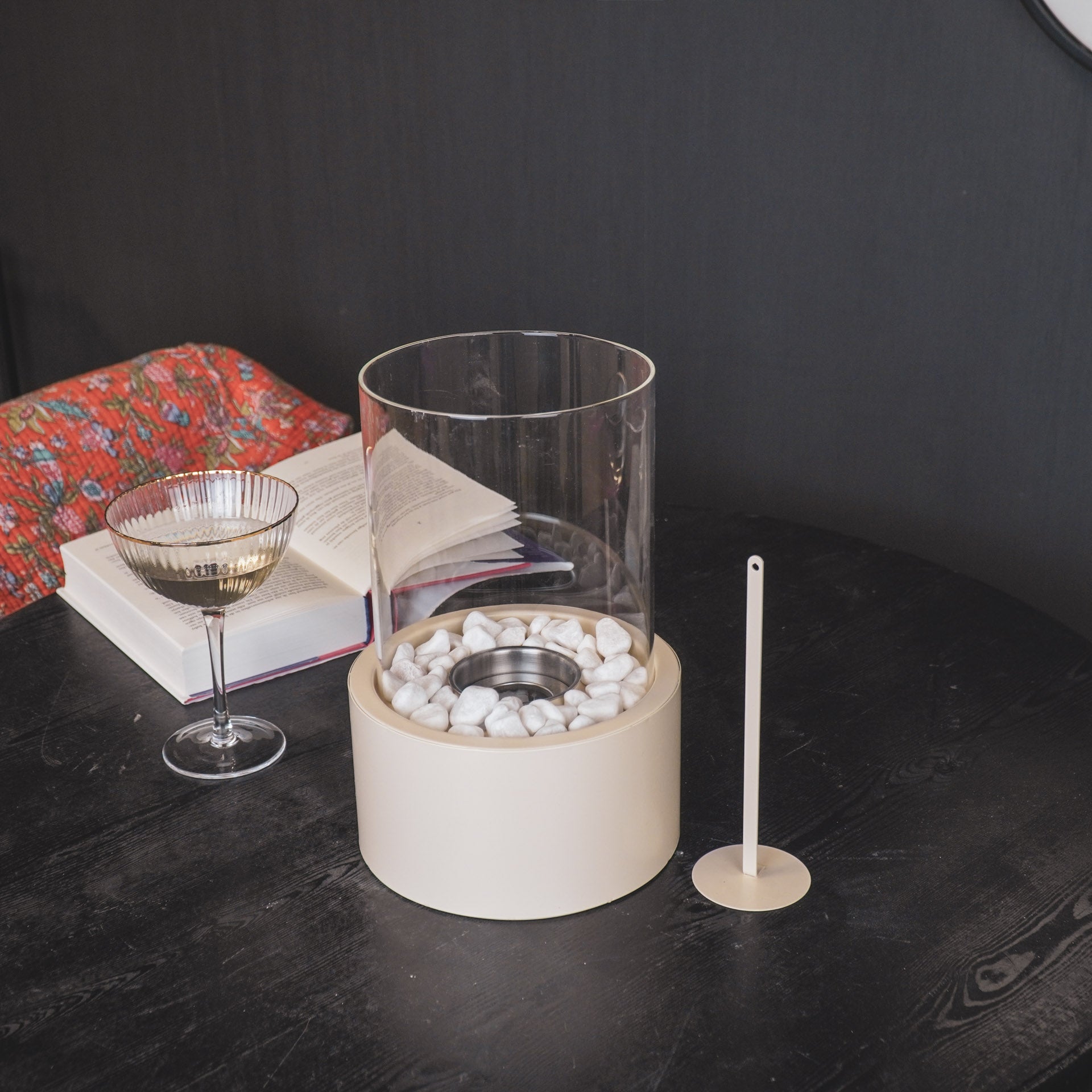 Tafel Haard - Rond - Metaal/Glas - Zand - 18x18x26,5cm
