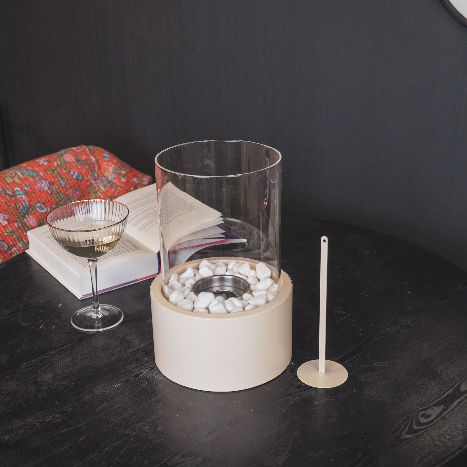 Tafel Haard - Rond - Metaal/Glas - Zand - 18x18x26,5cm