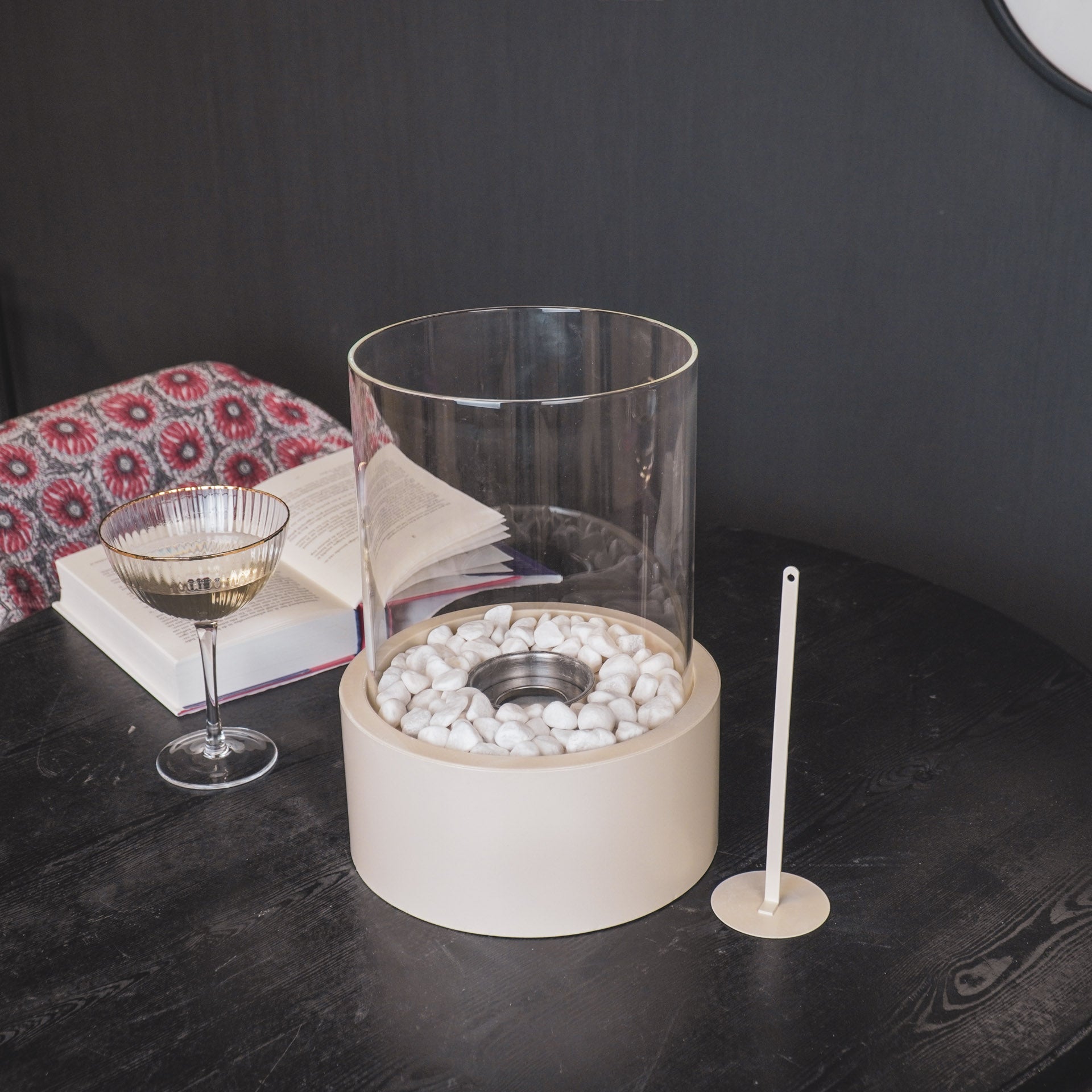 Tafel Haard- Rond - Metaal/Glas - Zand - 21x21x28cm